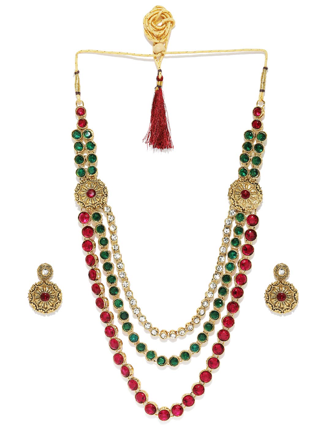 Antique Gold Tone Multi-Layered Pearl Necklace Set for Women - ZPFK9325 | Elegant Layered Long Necklace for Parties, Weddings & Special Occasions