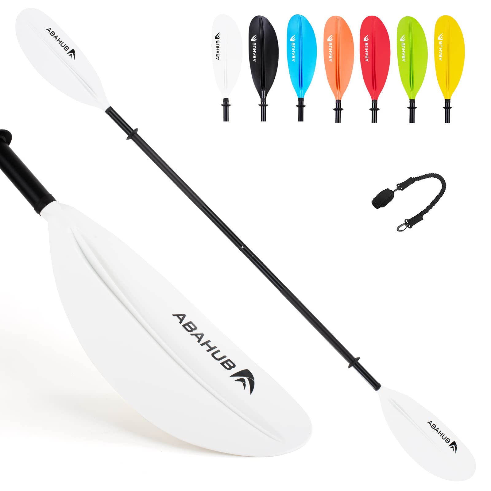 Abahub 90.5 Inch Kayak Paddle - Lightweight Aluminum Alloy Shaft with Durable Plastic Blades (Black/Blue/Green/Orange/Yellow) - Includes Free Paddle Leash for Kayaking, Canoeing & Boating | Perfect for Recreational Paddling, Fishing Trips & Water Sports Adventures