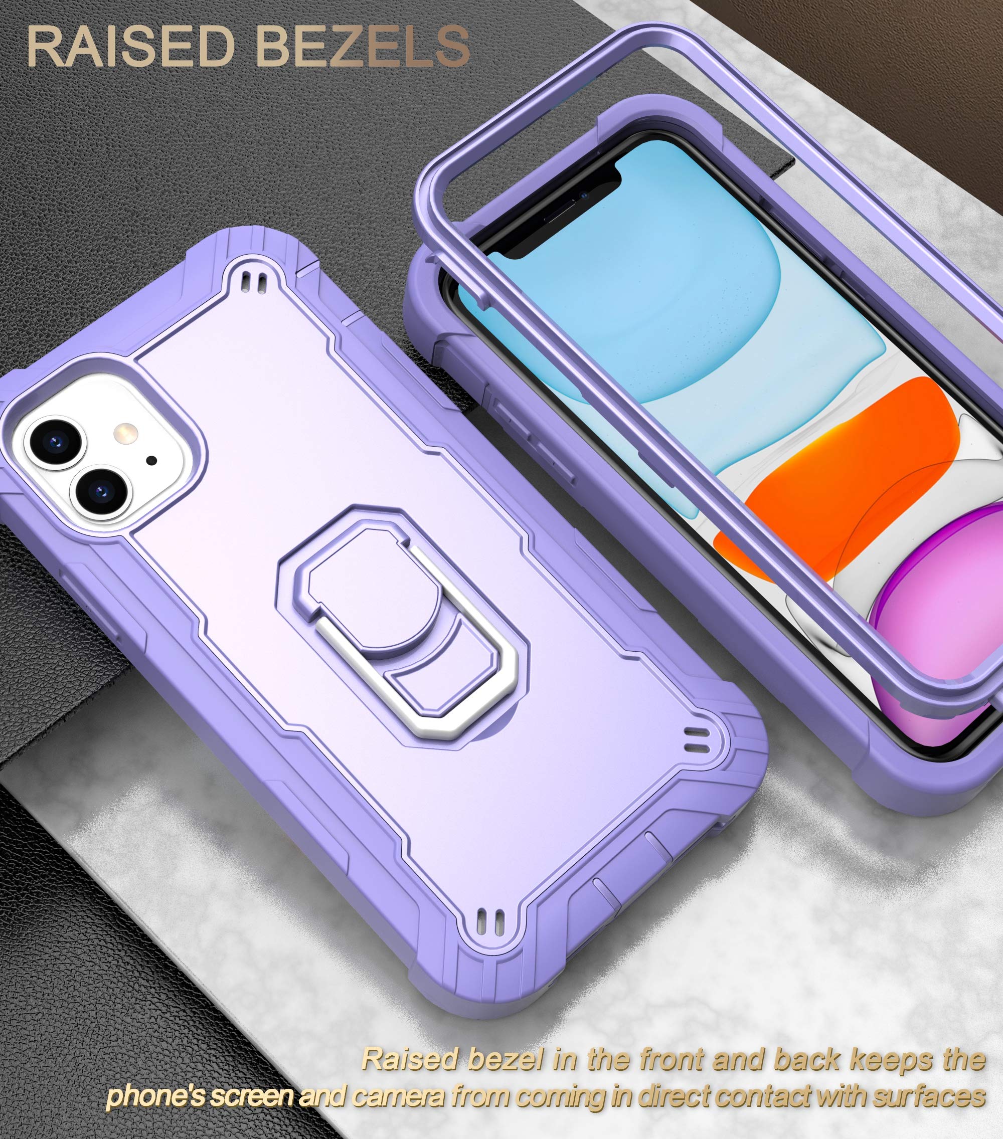 **ASUWISH Shockproof Hybrid Phone Case for iPhone 11 (6.1 Inch) with Ring Holder Stand - Heavy Duty Full Body Protection - Perfect for Women & Men (Purple) - Ideal for Outdoor, Travel & Daily Use**