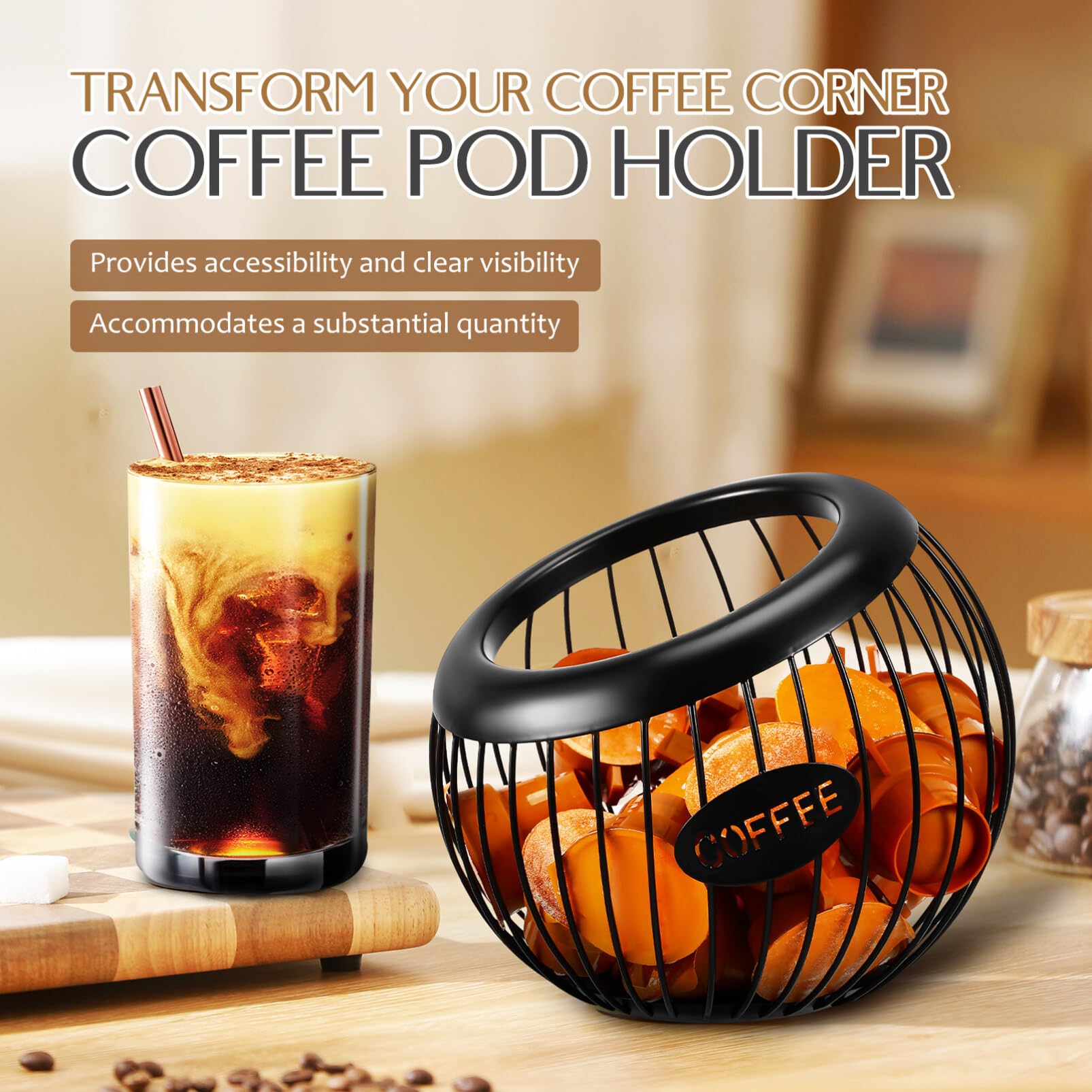 Gadpiparty Large Capacity Metal Coffee Pod Holder - Espresso Pod Organizer & Tea Bag Storage Basket for Coffee Station (Black) | Perfect for Home, Office & Kitchen Countertop Organization