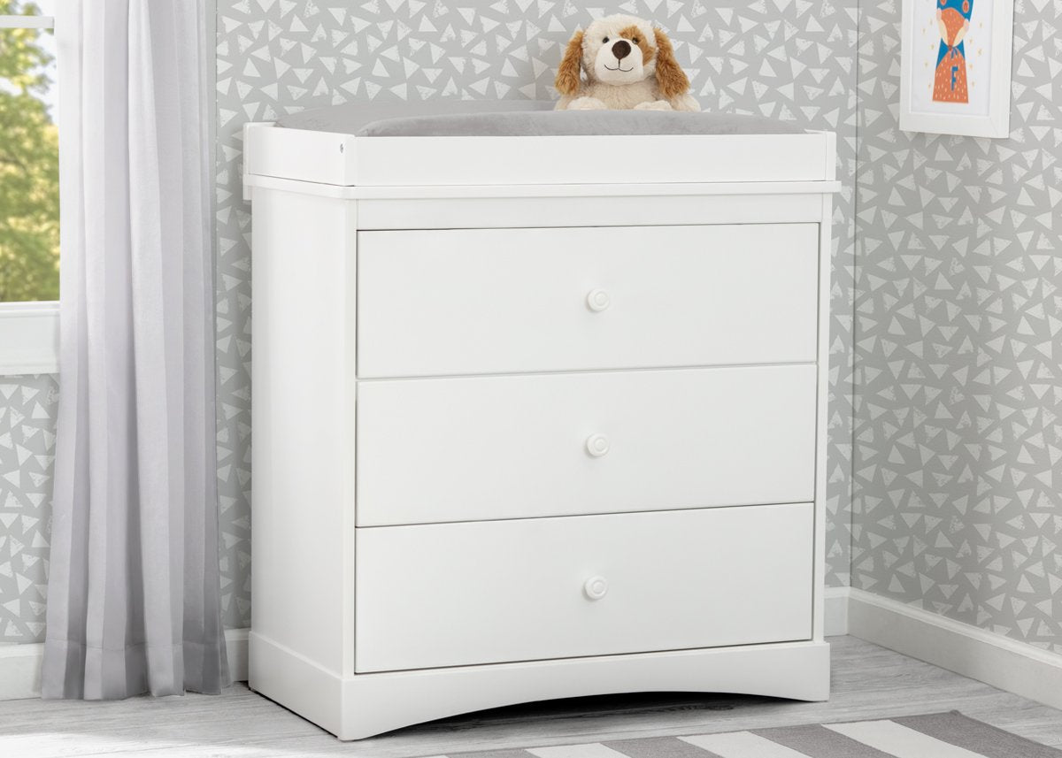 Sutton 3-Drawer Baby Dresser with Changing Table Top - Nursery Storage Solution for Diapers, Clothes & Essentials