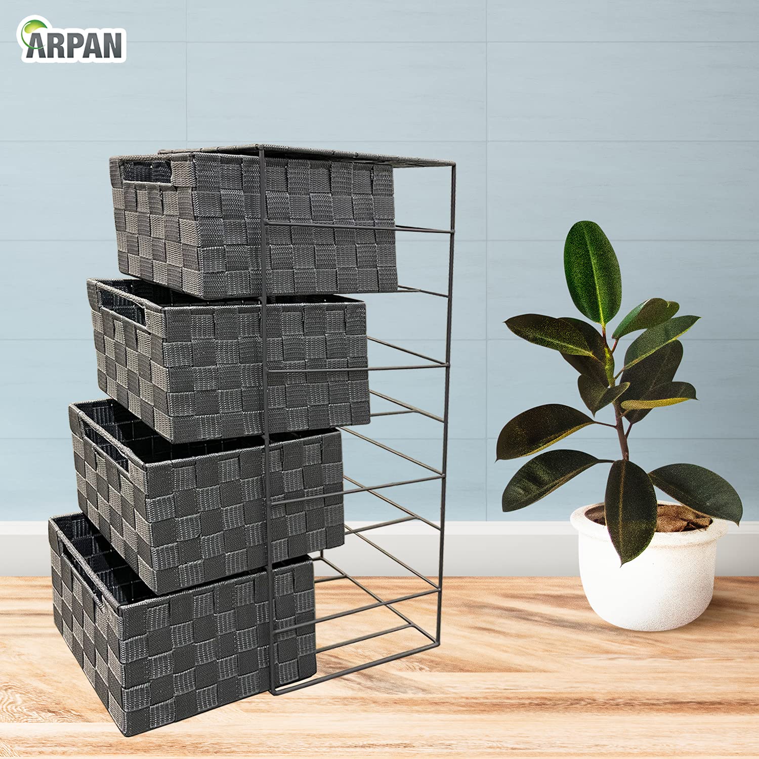 Arpan Grey 4-Drawer Storage Cabinet - Organizer for Home Office, Bedroom, Kitchen & Bathroom | Space-Saving Furniture for Small Spaces & Clutter Control