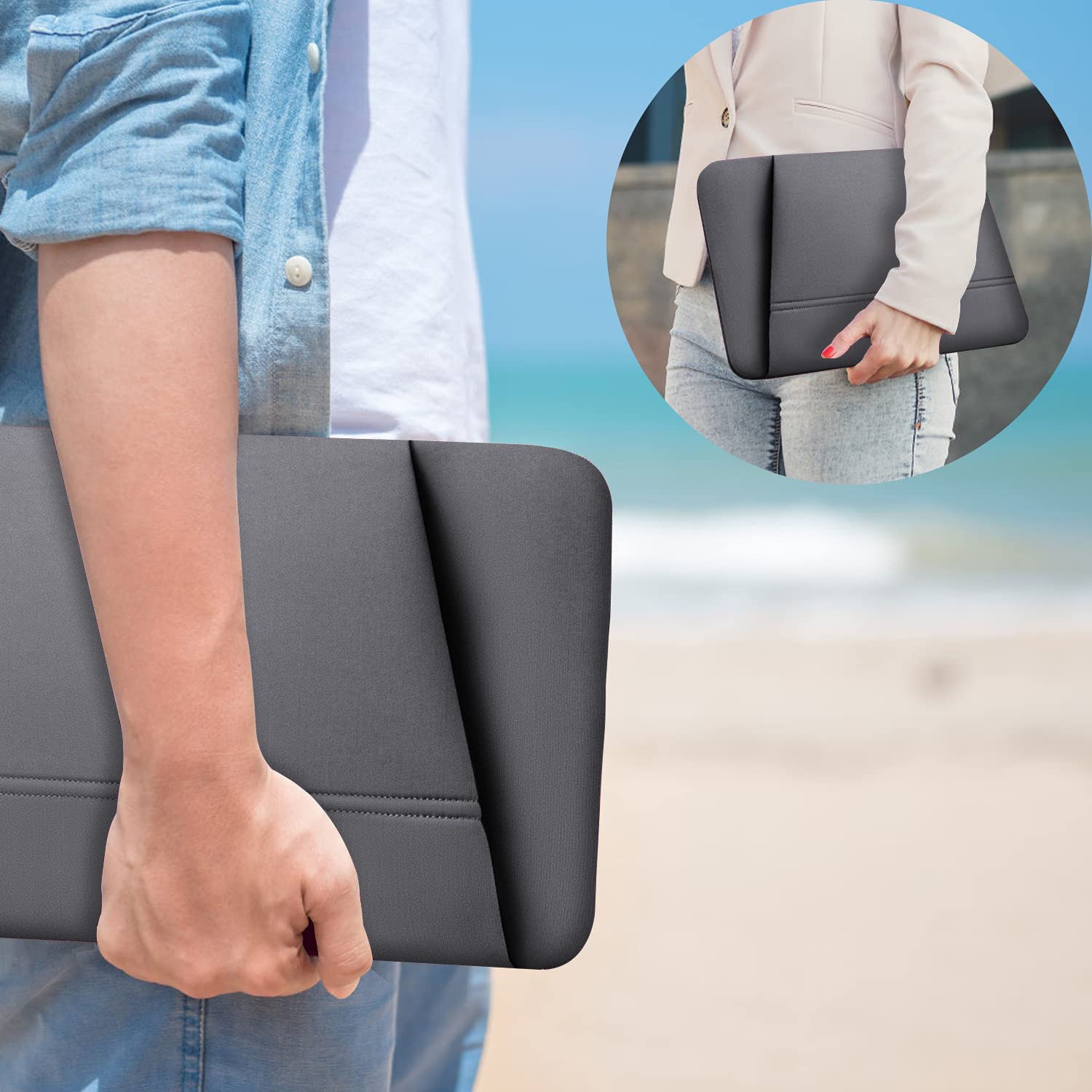 TEDNETGO 14 Inch Laptop Sleeve - Waterproof Protective Case for MacBook Pro 2022 & 13 Inch Models, Durable Grey Laptop Bag - Perfect for Travel, Office & School Use