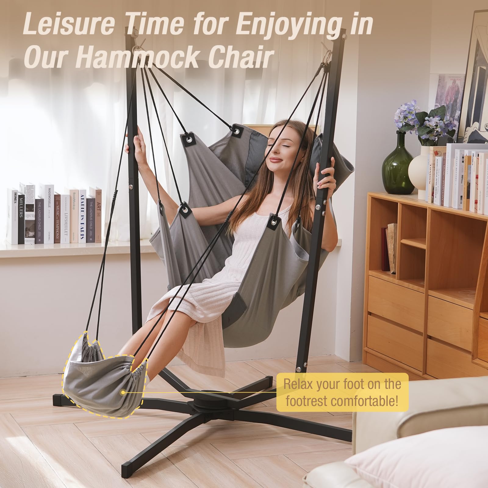 360° Swivel Hammock Swing Chair with Stand - Heavy Duty 400 lbs Capacity Hanging Chair with Cushions for Indoor & Outdoor Use - Perfect for Bedroom, Patio, Garden, Balcony Relaxation & Reading Nook