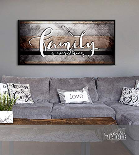 Family Is Everything Wall Art - Framed Canvas Print for Living Room & Farmhouse Decor - Large 42x19 Inch Brown & Black Floating Frame - Perfect for Family Room, Bedroom, or Office Wall Décor