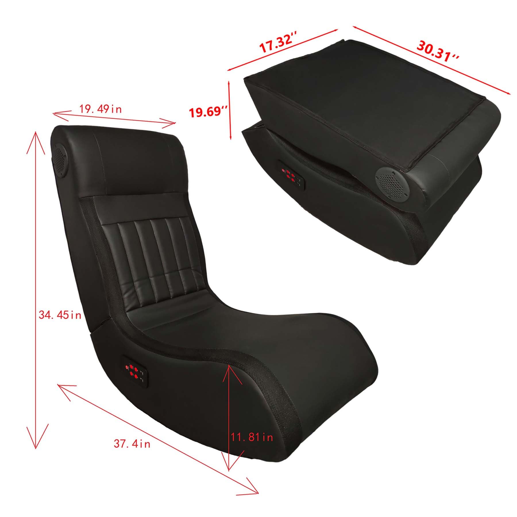 Foldable Floor Gaming Chair with Built-in Speakers & LED Lights - Ergonomic Video Game Chair for Adults & Kids - USB Port & Massage Function - Perfect for Gaming, Movie Nights & Relaxation (Black)