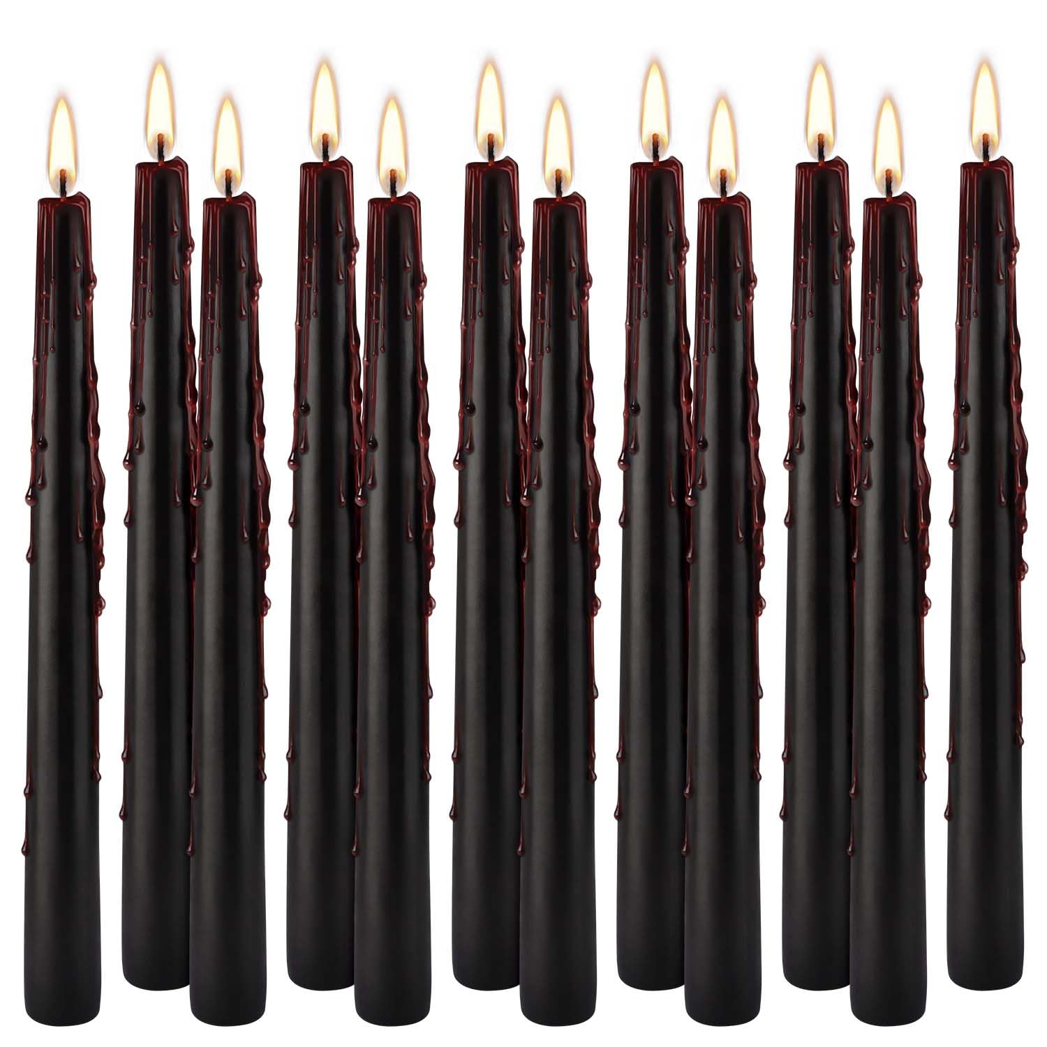 12PCS 10-Inch Black Bleeding Taper Candles - Vampire Tears Dripping Candles for Halloween Decor, Christmas Centerpieces, Gothic Weddings & Themed Party Supplies (Unscented) - Create Spooky Atmosphere for Haunted Houses & Ritual Ceremonies