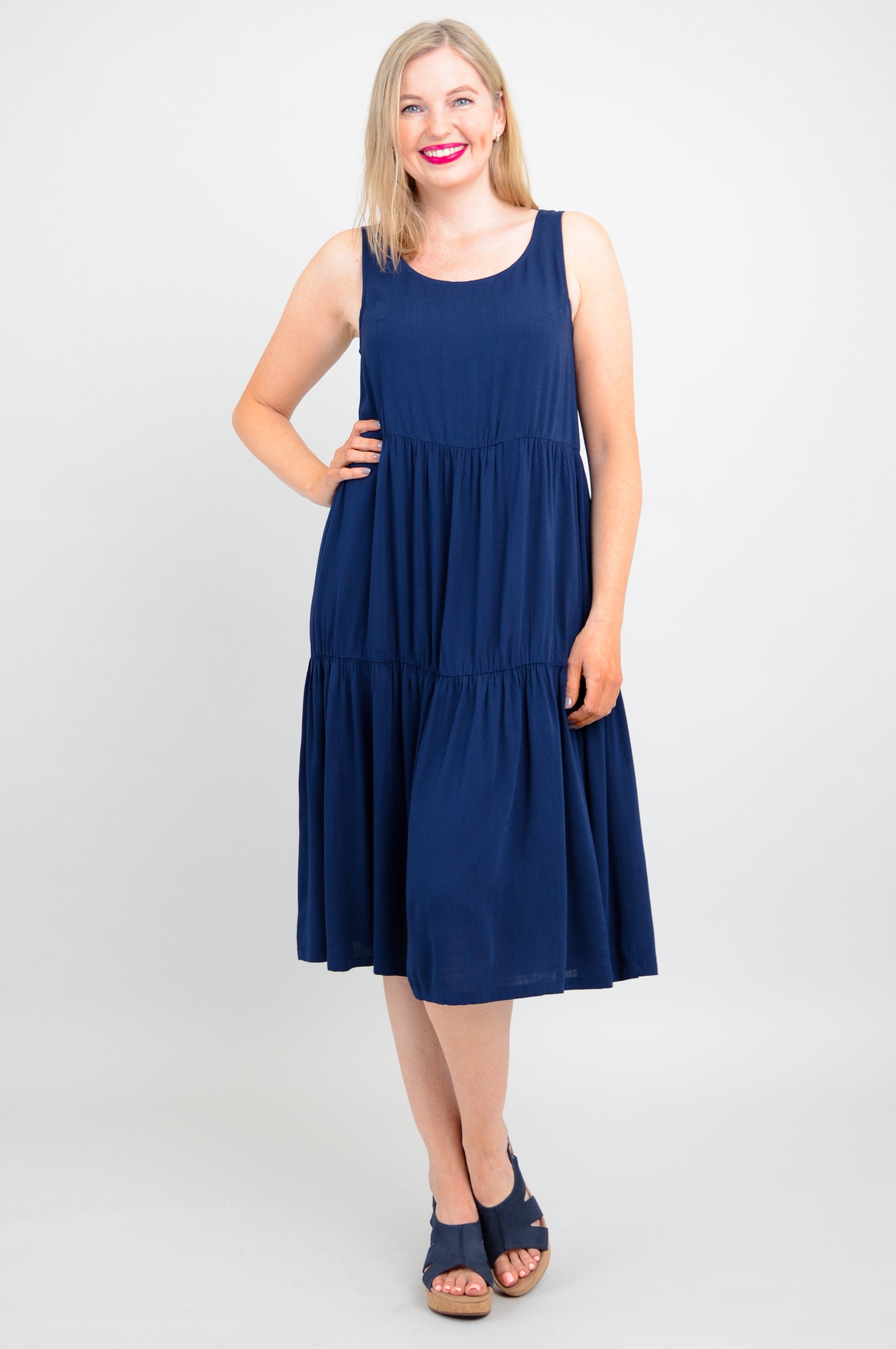 Juni Dress - Women's Linen Bamboo Blend Maxi Dress in Indigo Blue | Perfect for Summer, Beach, and Casual Outings