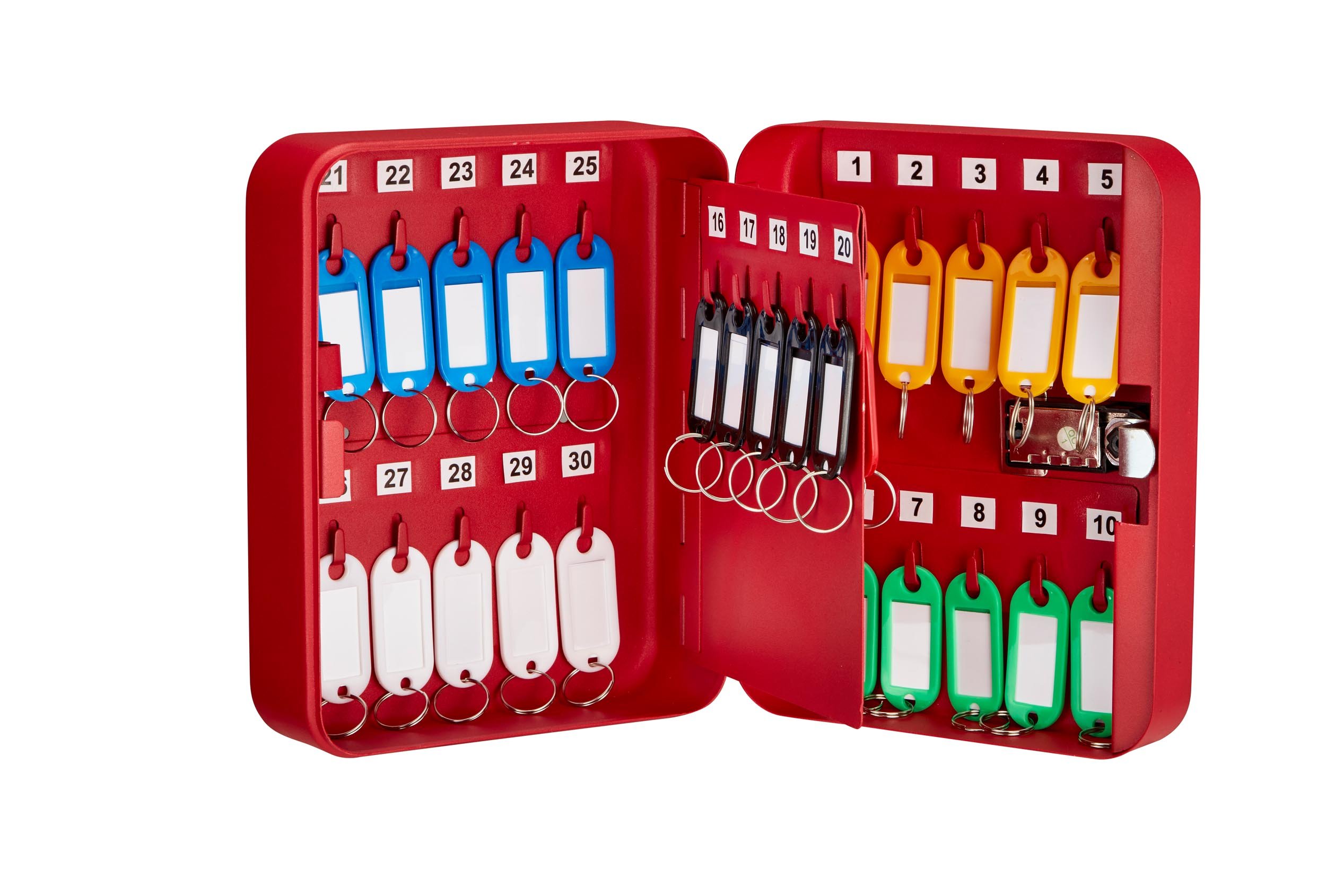 AdirOffice Steel Combination Lock Key Cabinet - 30 Slots, White & Red Bundle - Secure Key Storage for Home, Office, and School Lockers