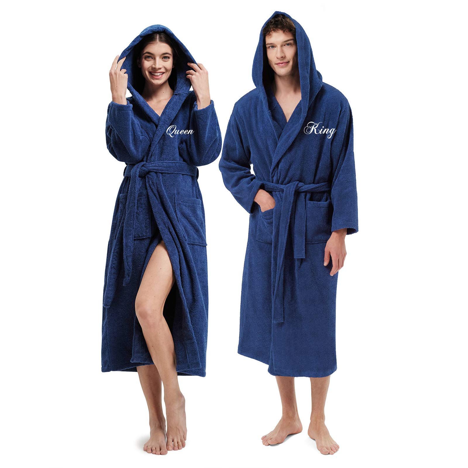 AW BRIDAL 2-Piece Terry Cloth Robe Set - 100% Cotton Long Hooded Bathrobe with Pockets for Women & Men | Perfect Wedding, Engagement, Anniversary Gift for Couples | Spa, Bridal Shower, Honeymoon & Relaxation at Home