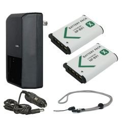 Sony Cyber-Shot HX50V Replacement Batteries (2-Pack) with AC/DC Travel Charger & Krusell Multidapt Neck Strap - High Capacity Power Solution for Travel Photography, Vlogging, and Outdoor Adventures