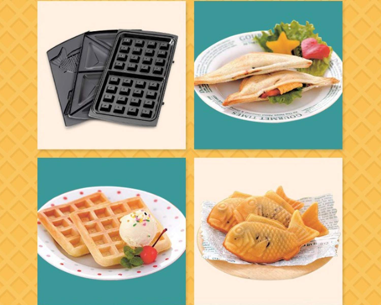 3-in-1 Waffle Maker with Nonstick Teflon Coating Plates - Perfect for Waffles, Sandwiches & Korean Bungeoppang - Ideal for Breakfast, Snacks & Family Cooking