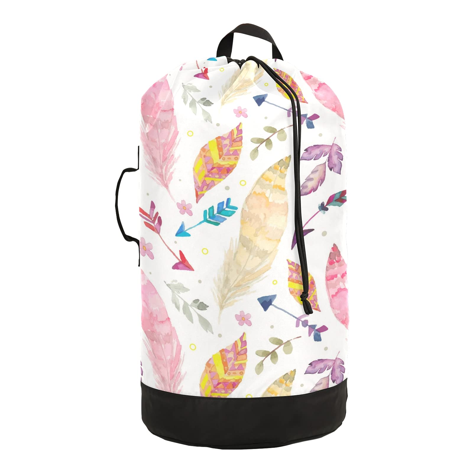 **Waterproof Laundry Backpack with Feathers Pattern & Drawstring Closure - College, Travel, Laundromat & Apartment Storage Bag for Clothes & Essentials**    *(Perfect for Dorm Rooms, Camping Trips, Gym, and Daily Laundry Organization!)*