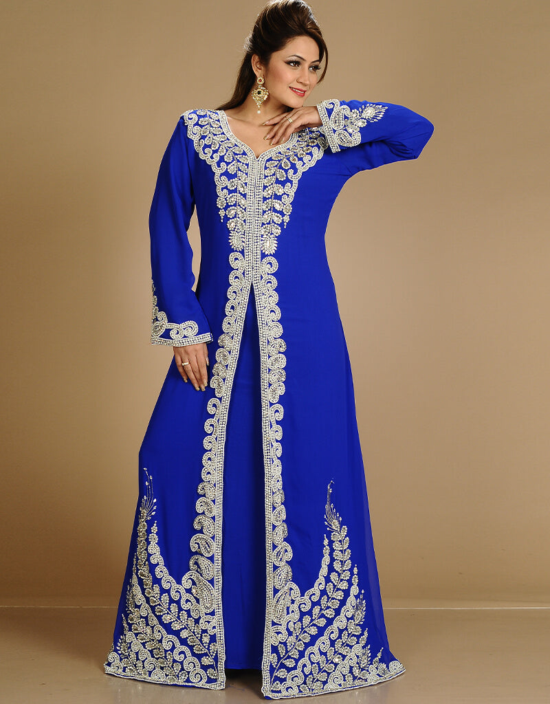 Elegant Arabic Red Georgette Kaftan with Hand Zari Embroidery - Perfect for Bridal Wear, Wedding Guest Outfits & Special Occasions