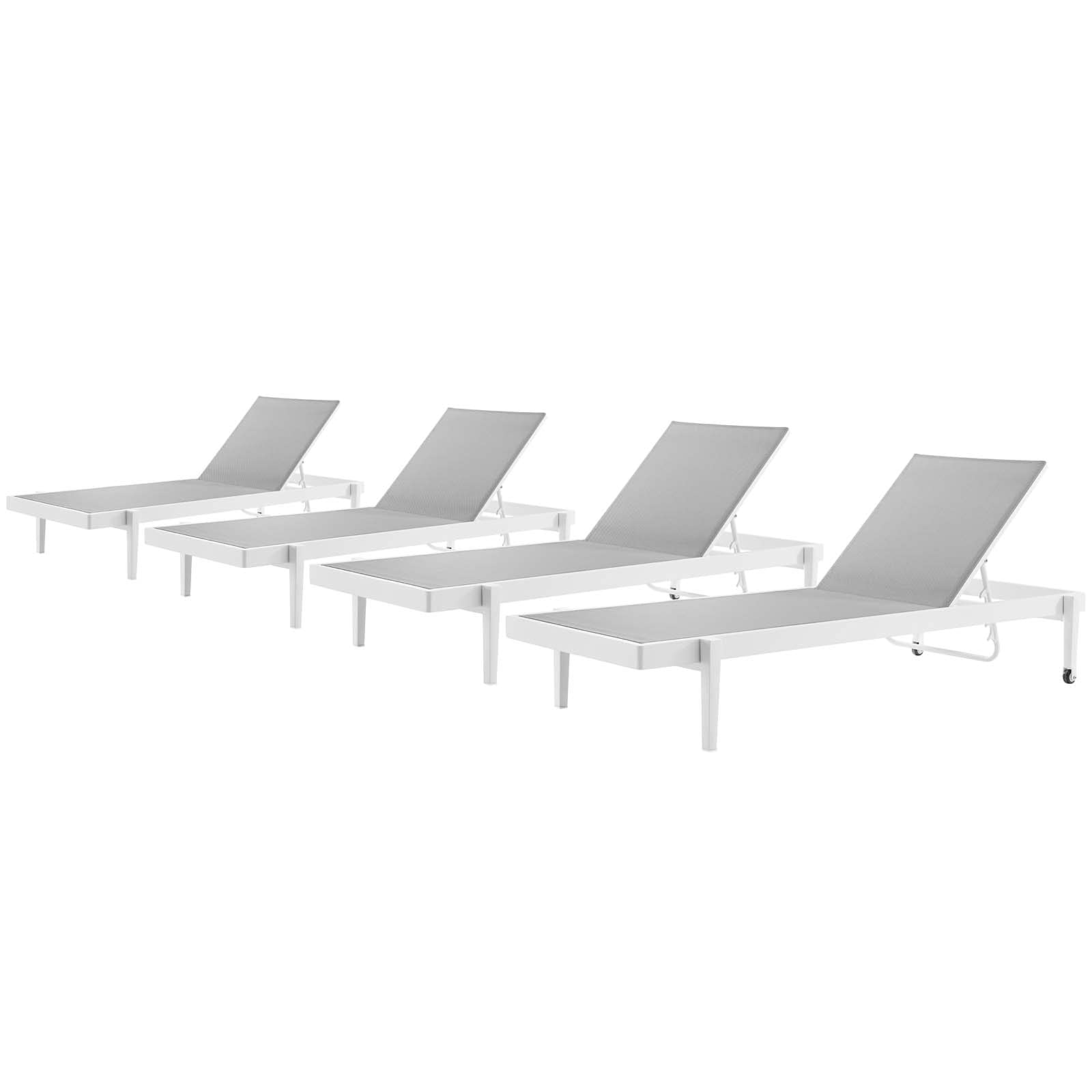 Modern Aluminum Lounge Chair Chaise Set of 4 - White Grey Metal Outdoor Patio Furniture for Balcony, Poolside & Cafe Relaxation
