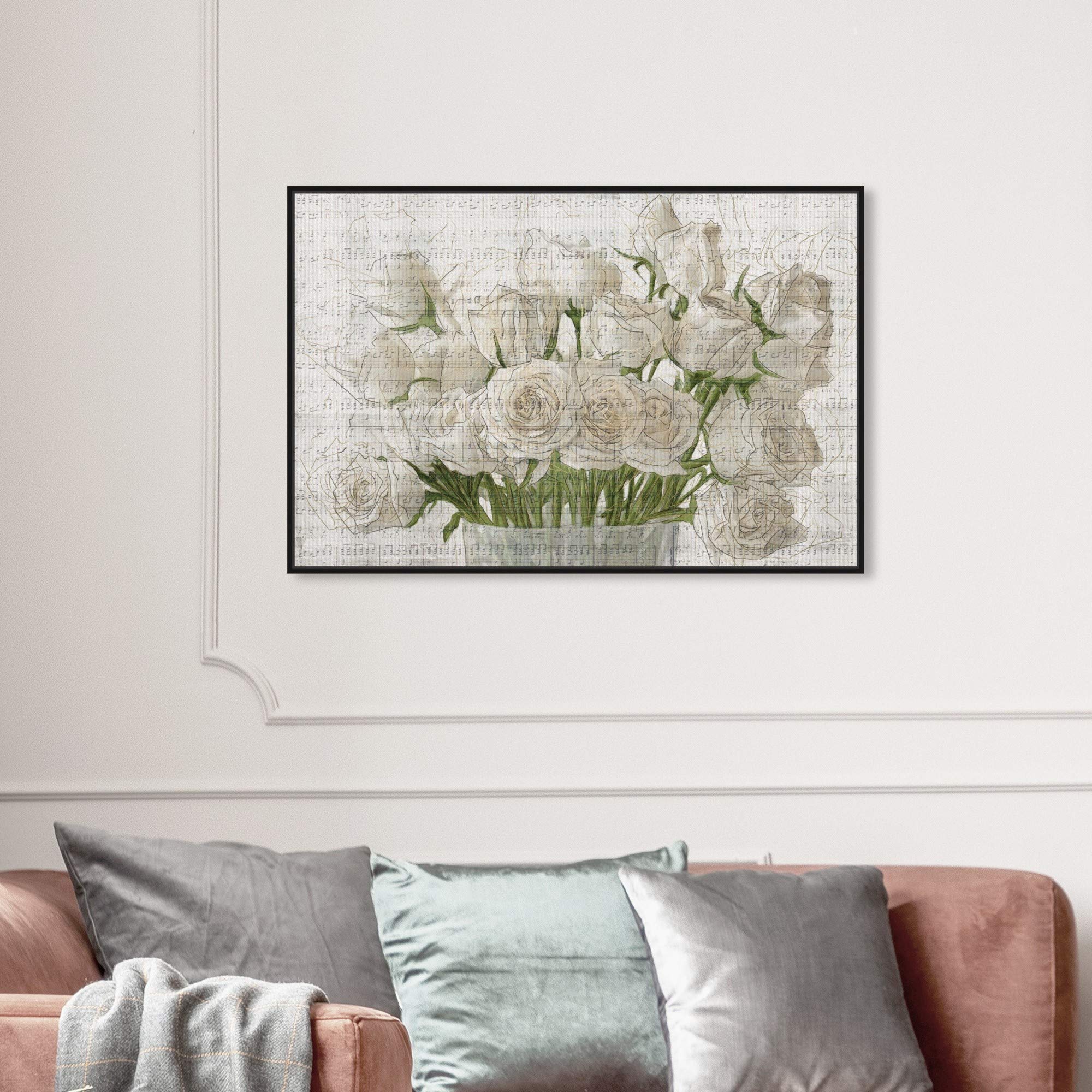 White Rose Love Floral Framed Wall Art Canvas Print - Botanical Home Decor for Living Room, Bedroom & Office - The Oliver Gal Artist Co.