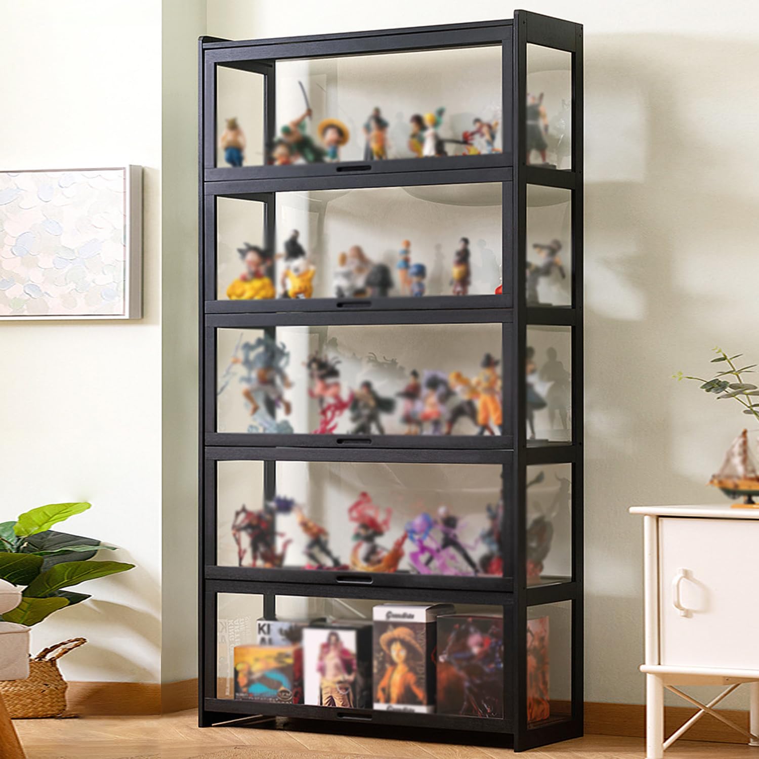 35.4x13.4x67.7in Acrylic Display Cabinet with Flip Door - Bamboo Curio Cabinet & Glass Shelf for Collectibles Storage - Easy Assembly Black - Perfect for Showcasing Antiques, Jewelry & Home Decor