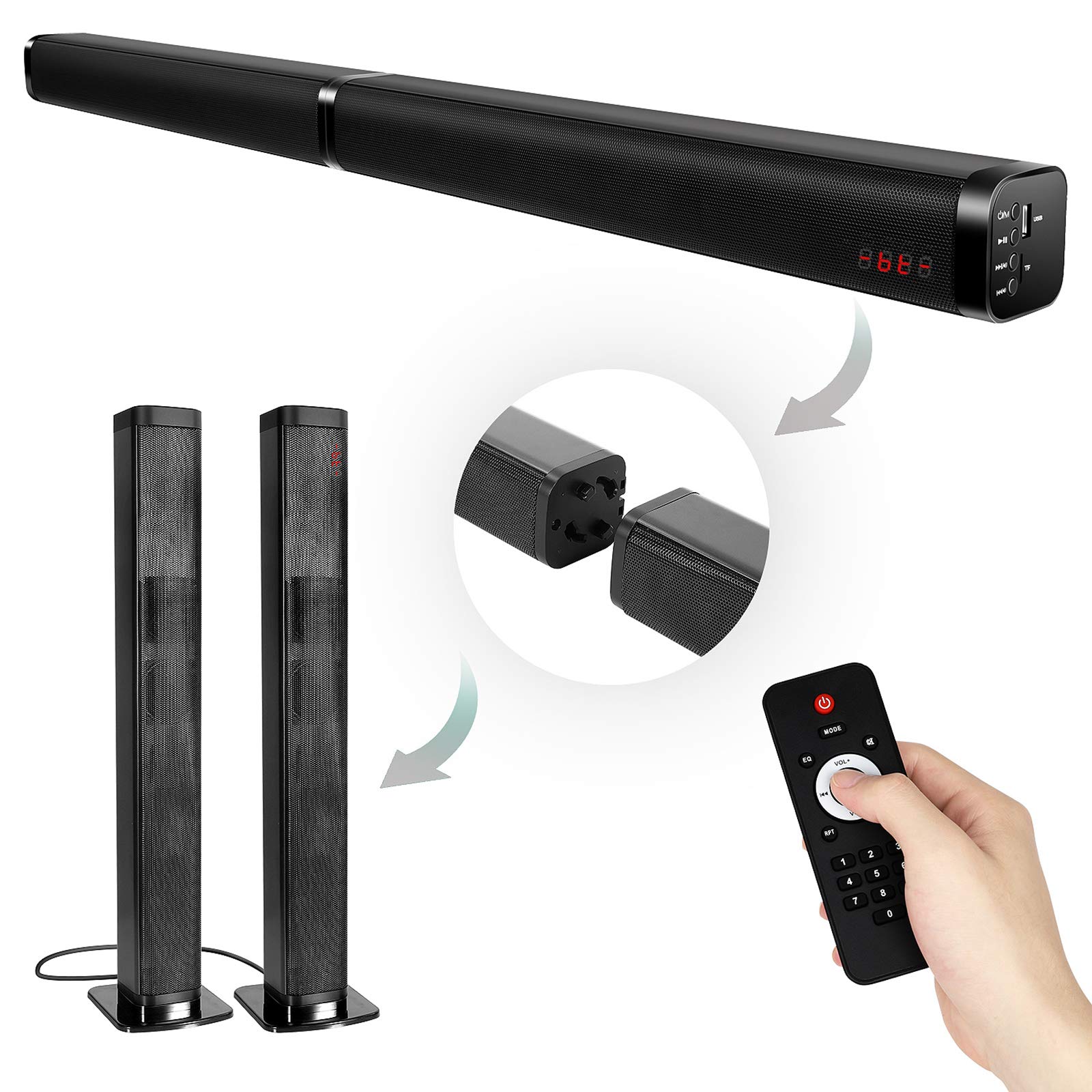 Premium Bluetooth Soundbar for TV with Surround Sound - 4 Driver Home Theater Speaker System, Wireless TV/PC/Phone/Tablet Connectivity, Remote Control & Wall Mountable - Perfect for Movie Nights & Gaming Setup