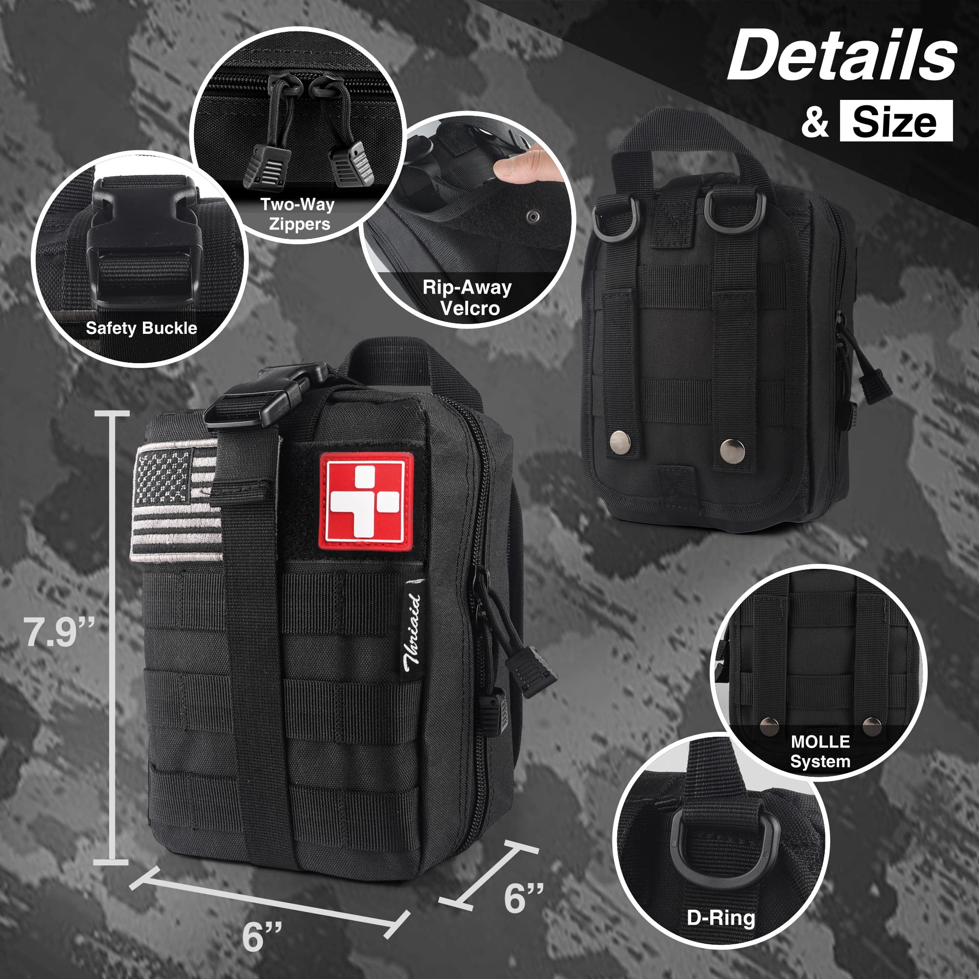 Tactical Survival First Aid Kit with Tourniquet & Israeli Bandage - Military IFAK for Wound Care, Bleeding Control & Trauma Hemorrhage - Perfect for Outdoor Adventures, Emergency Preparedness & Combat Training
