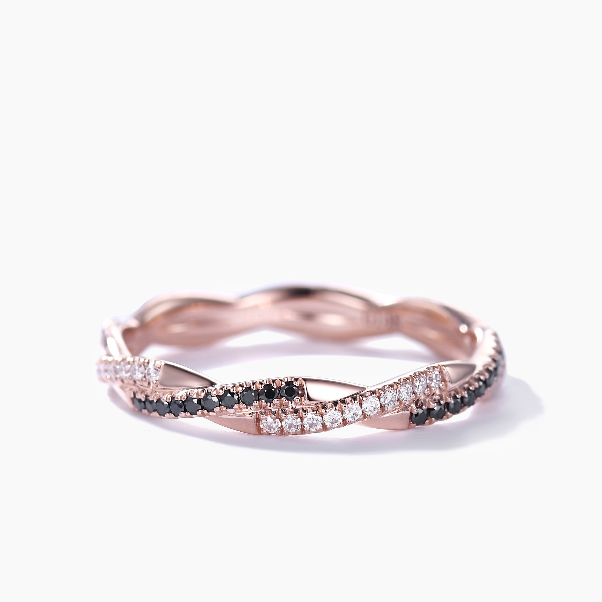 Twisted Black Diamond Wedding Band Ring for Women - 14K Rose Gold Infinity Full Eternity Ring - Perfect for Anniversary, Engagement & Romantic Gifts