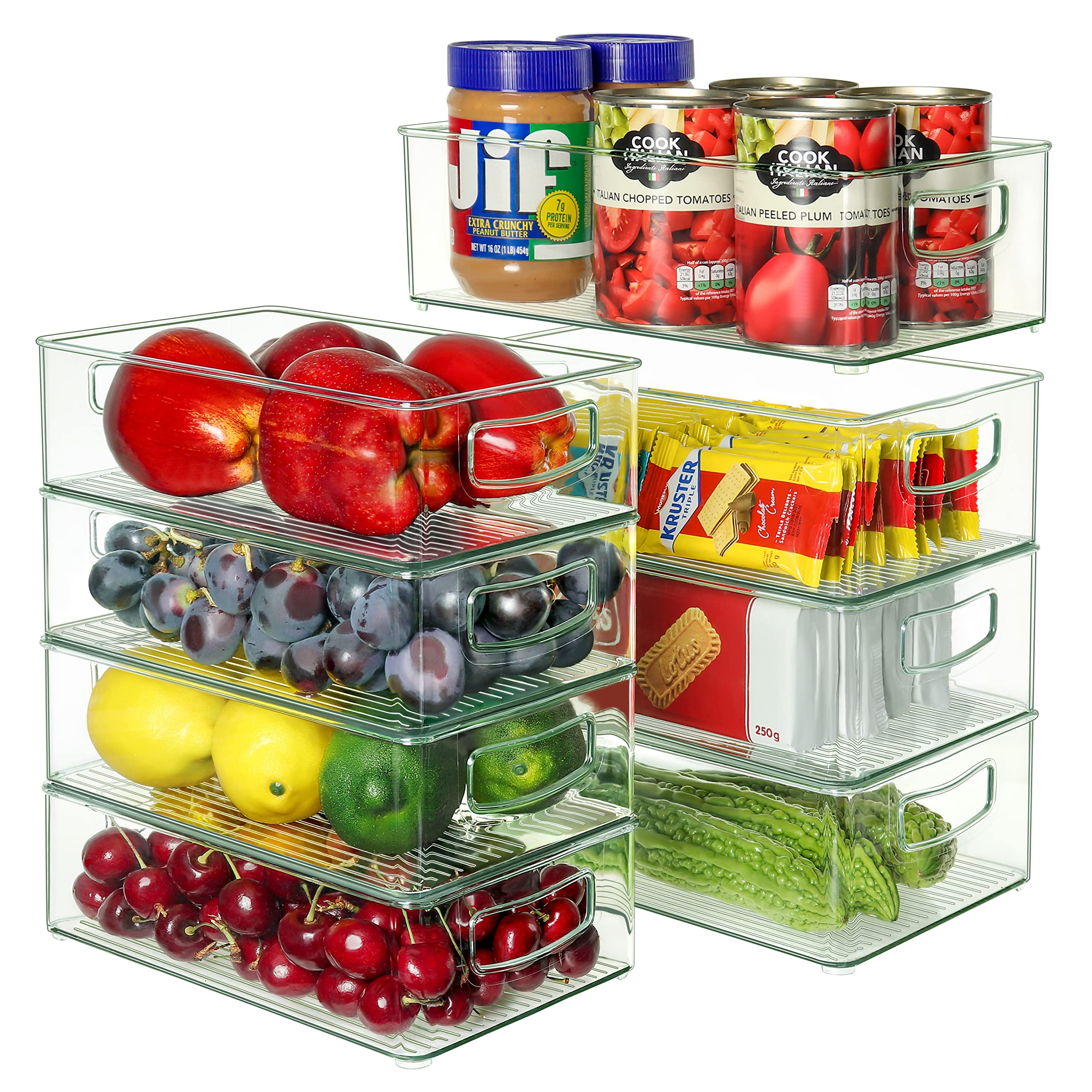 8-Pack Stackable Refrigerator Organizers - BPA-Free Fridge Storage Containers for Fruits, Vegetables & Snacks | Space-Saving Kitchen Organization for Fresh Food Storage