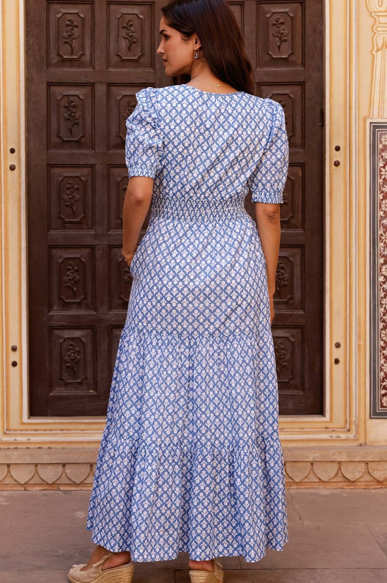 Billie Women's Short Sleeve Organic Cotton Floral Print Dress - Cornflower Blue & White | Casual Summer Dress for Beach, Picnic & Everyday Wear