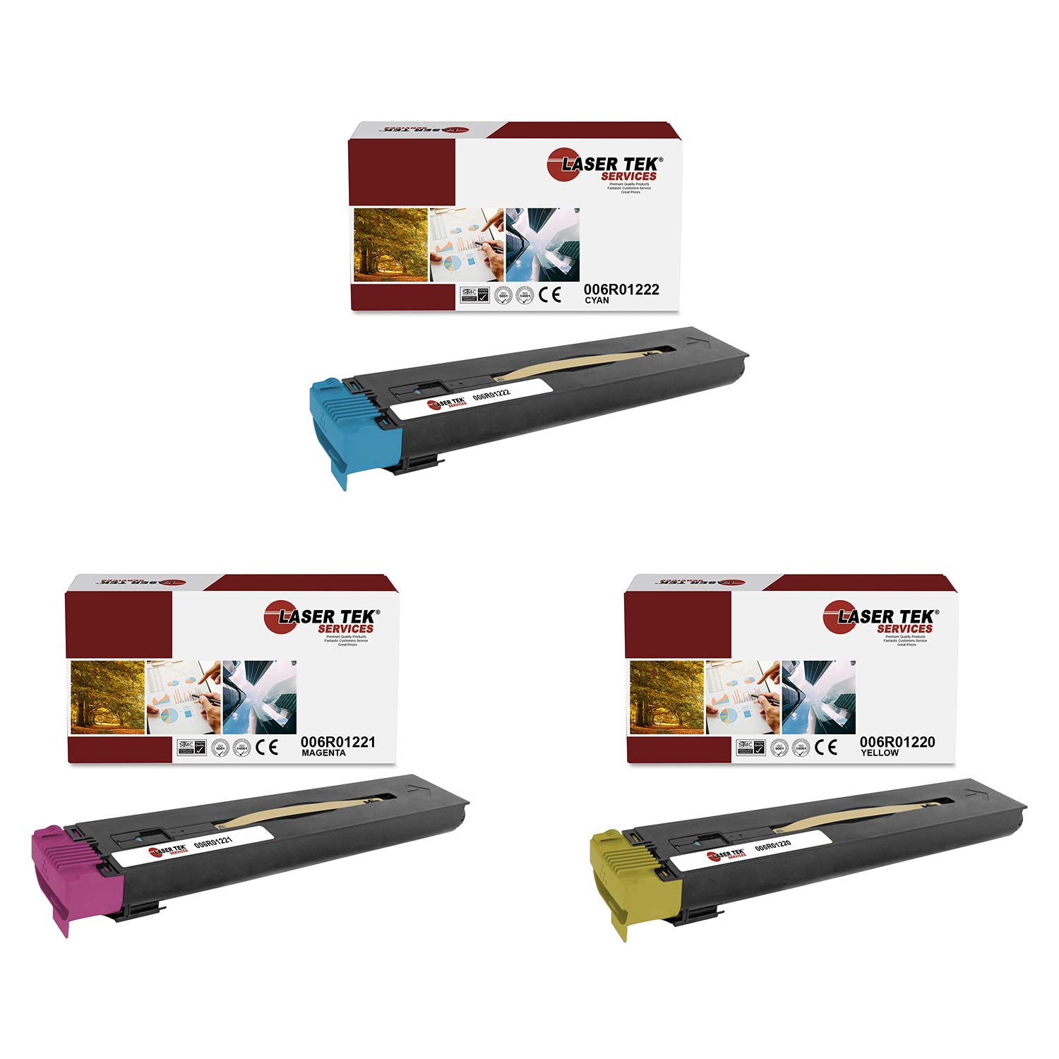 Laser Tek Compatible Toner Cartridge Replacement for Xerox 006R01222 006R01221 006R01220 - Works with Xerox WorkCentre 7655 7665 7675 Printers (Cyan, Magenta, Yellow, 3 Pack) - High-Quality Printing for Office Documents & Business Reports