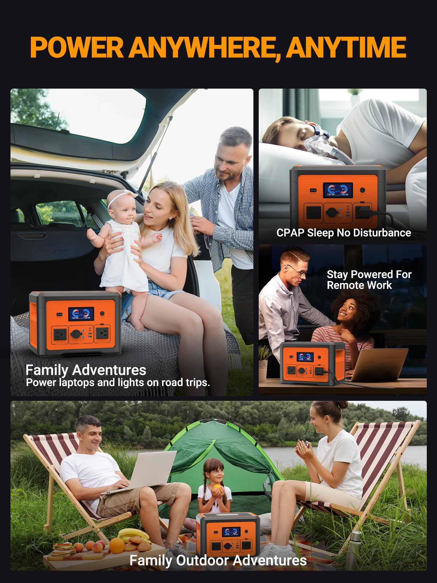 665.6Wh Portable Power Station with 1800W Peak - Solar Generator with UPS Battery Backup, Surge Protector & 10 Outlets - Bluetooth Speaker & LED Lights - Ideal for Home Backup, Camping, RV Travel, CPAP Machines & Outdoor Adventures