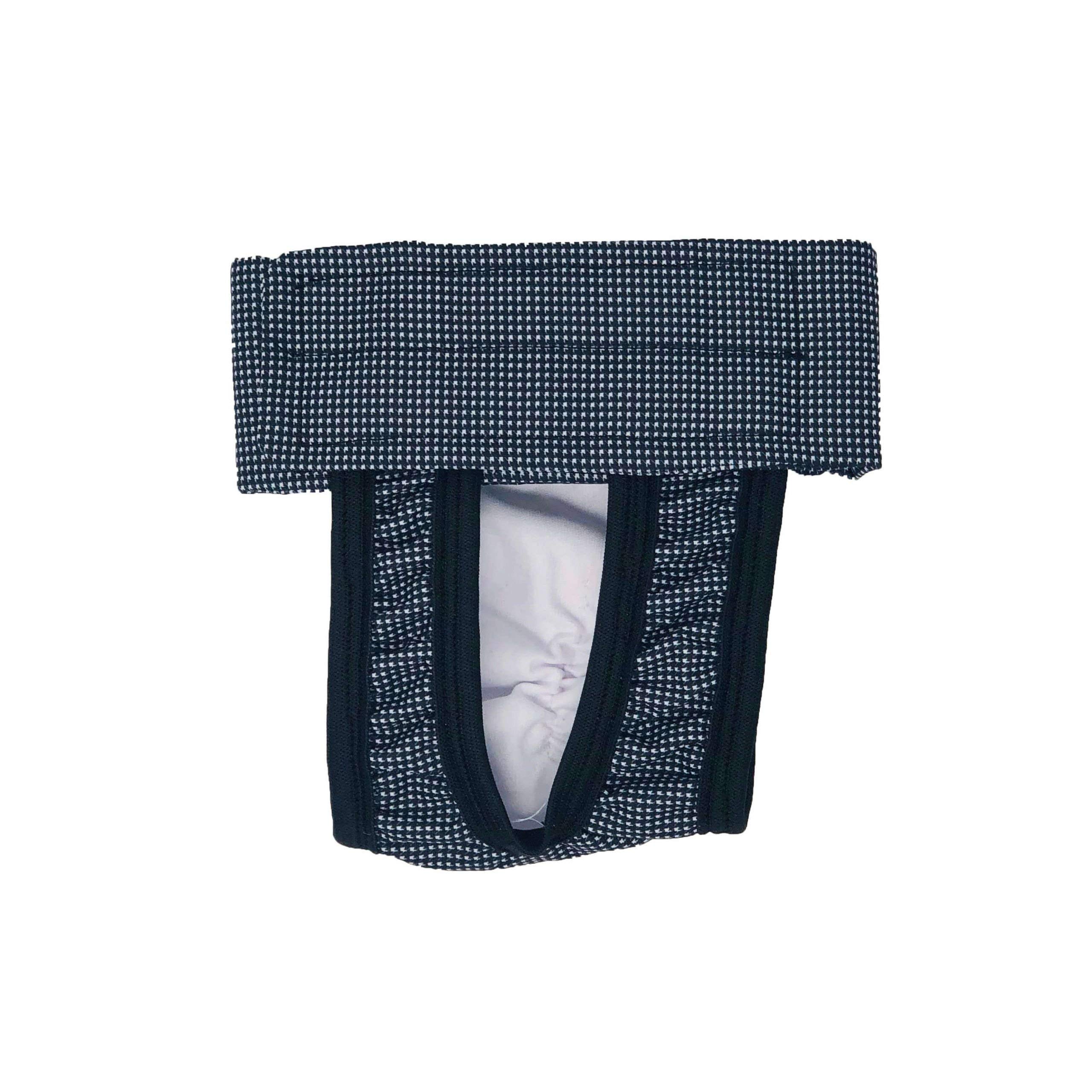 USA-Made Cat Diaper Stud Pants - Black & White Gingham Pull-Up Diapers for Spraying, Piddling & Incontinent Cats (Size L) - Allows Outdoor Defecation - Perfect for Travel, Vet Visits & Home Use