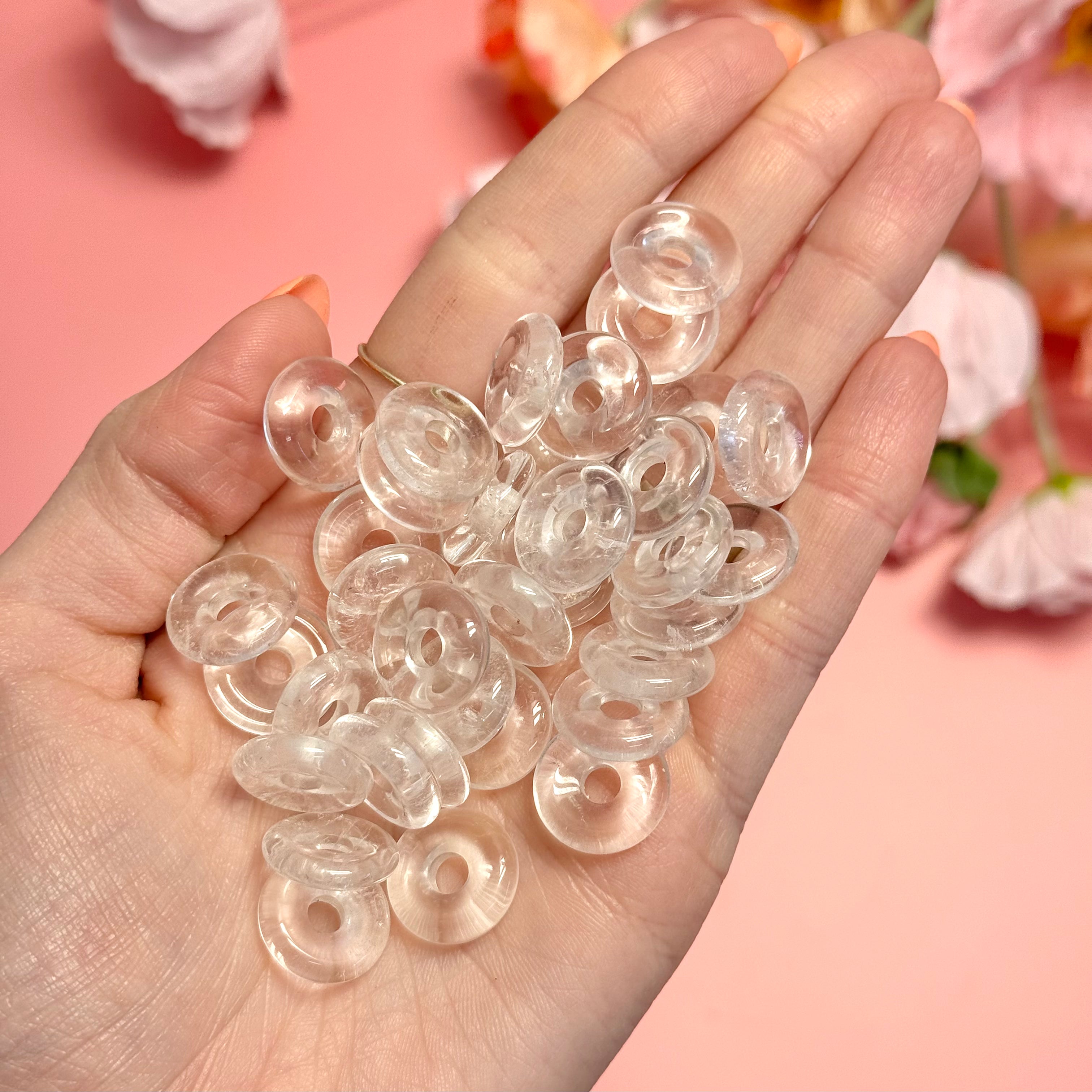 Natural Clear Quartz Donut Pendant - Healing Crystal Jewelry for Meditation, Chakra Balancing & Spiritual Gifts