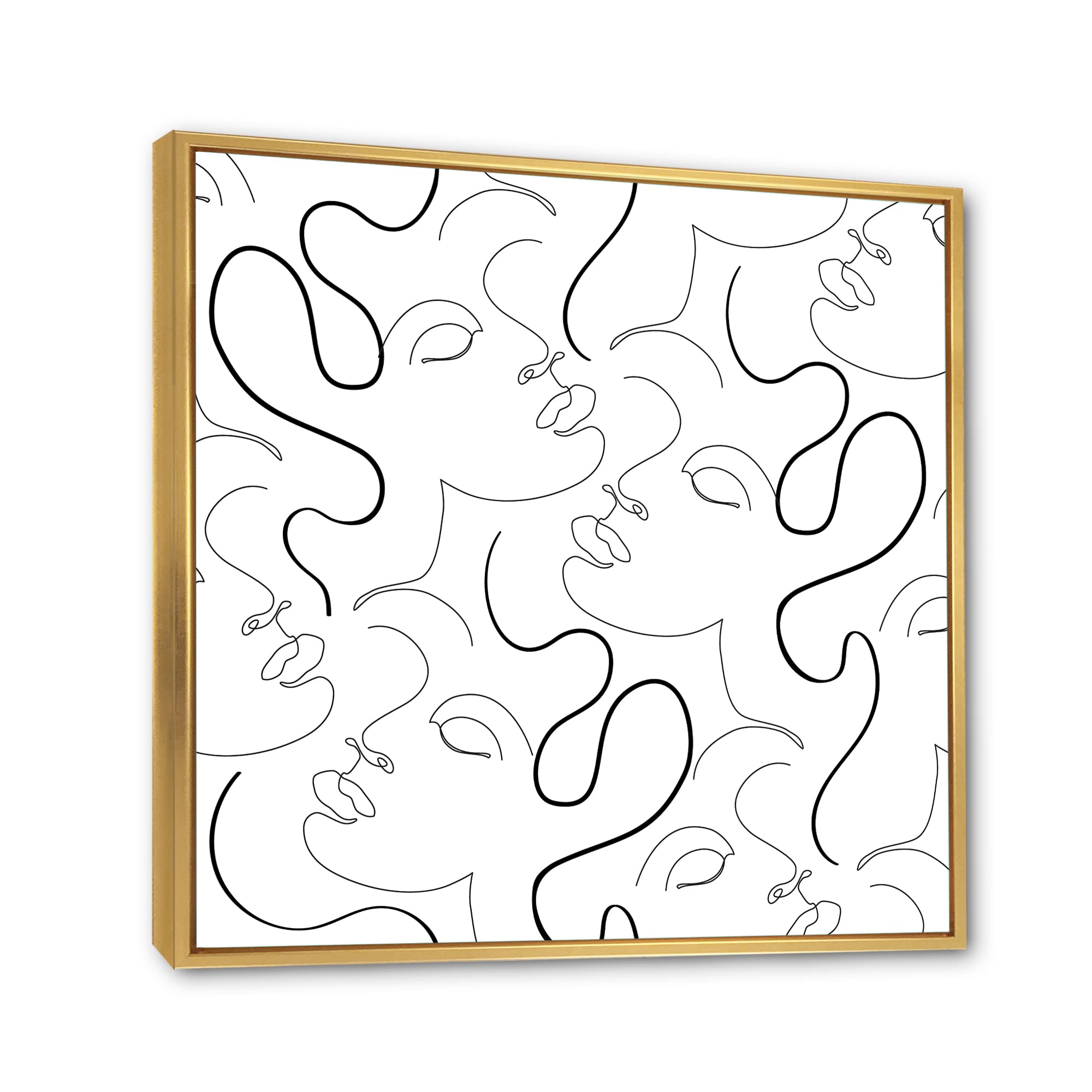 DesignQ Minimalist One Line Drawing Portraits - Modern Framed Canvas Wall Art Print for Living Room, Bedroom & Office Decor