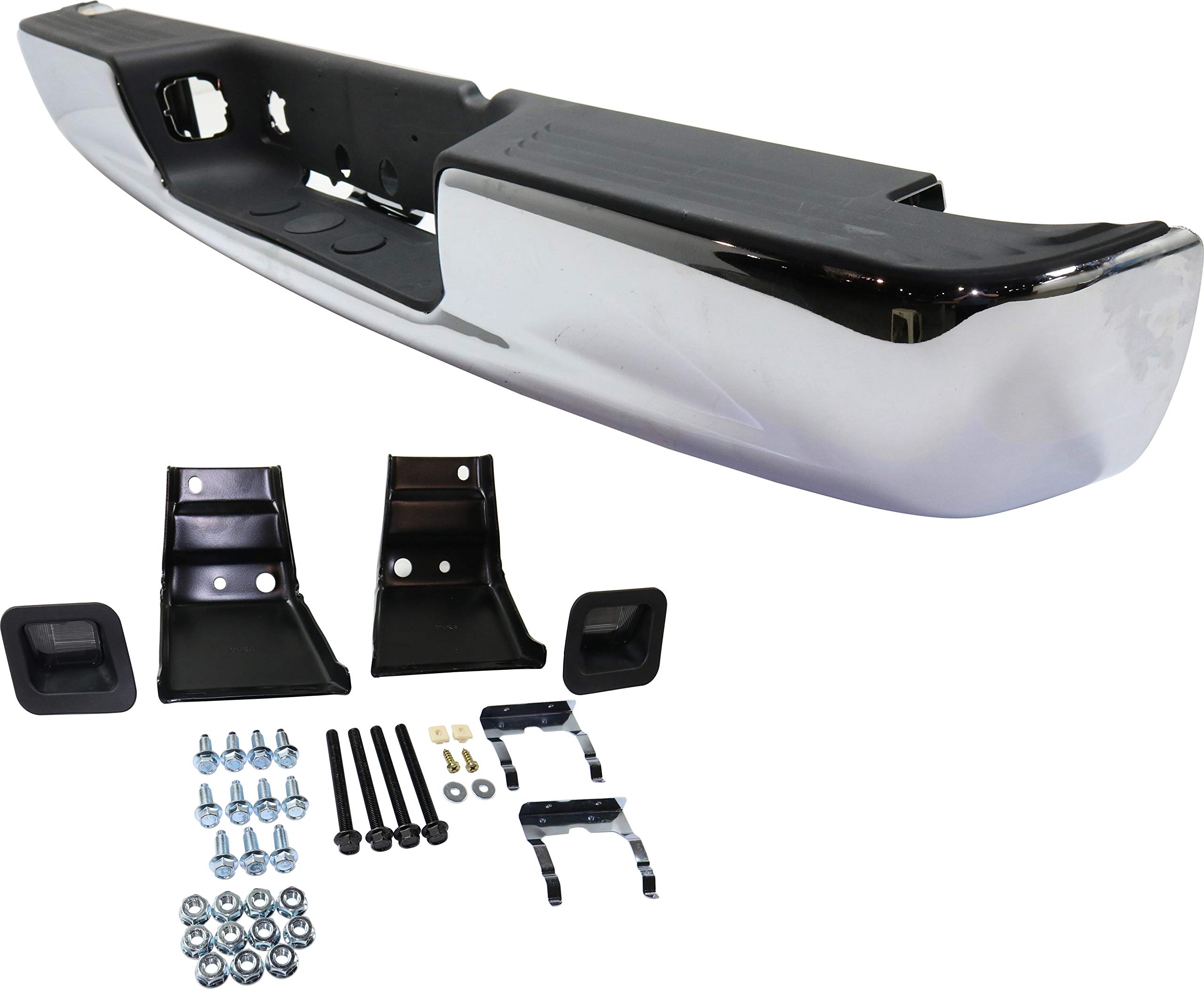 Evan Fischer Chrome Steel Step Bumper with Mounting Brackets for Dodge Ram 1500 (2002-2008) & Ram 2500/3500 (2003-2009) - Face Bar & Pads - Replaces OEM #31017, CH1103111 | Heavy-Duty Truck Accessory for Off-Road & Towing