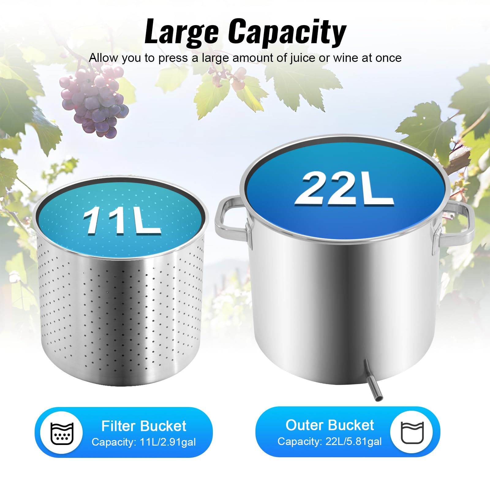 6 Gallon Hydraulic Fruit Wine Press - 100% Natural Juice Maker for Apples, Grapes, Berries & Vegetables | Manual Cider, Olive Oil & Wine Making Machine | Perfect for Home Brewing, Farm Use & DIY Juice Extraction