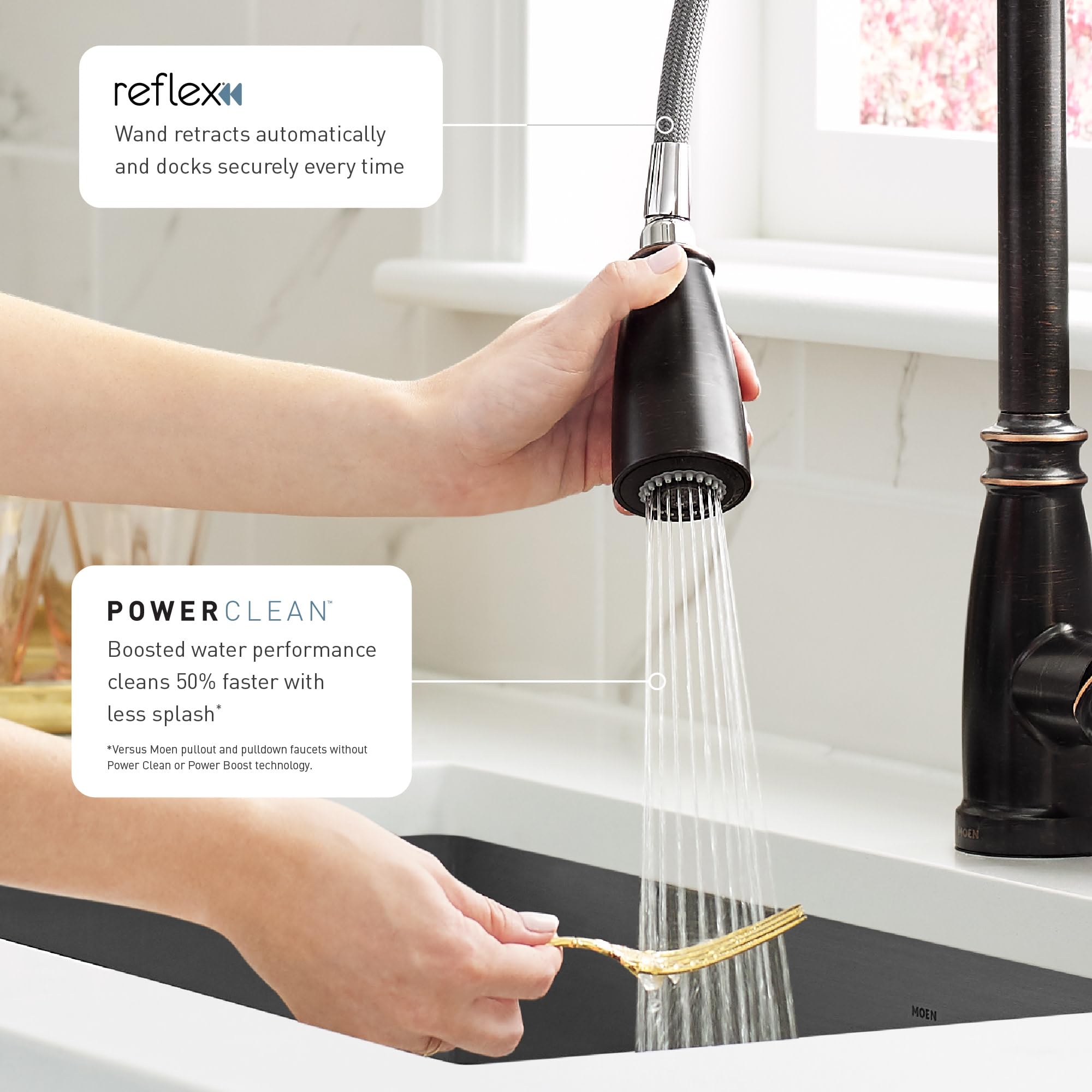 Moen Adler Bronze High Arc Kitchen Faucet with Pull Down Sprayer for Modern Kitchens