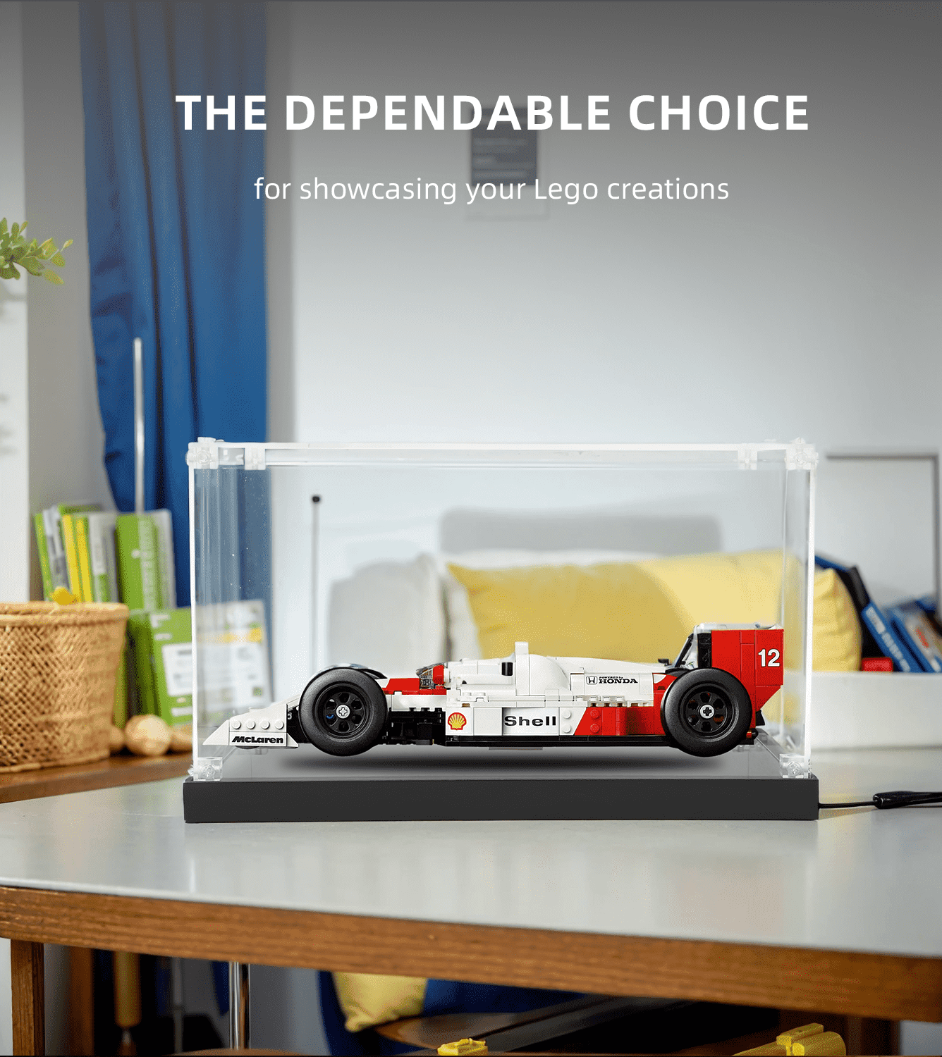 LEGO McLaren MP4/4 & Ayrton Senna 10330 Display Case - Premium Acrylic Showcase for LEGO Technic Model Car - Perfect for Collectors & Home Office Decor