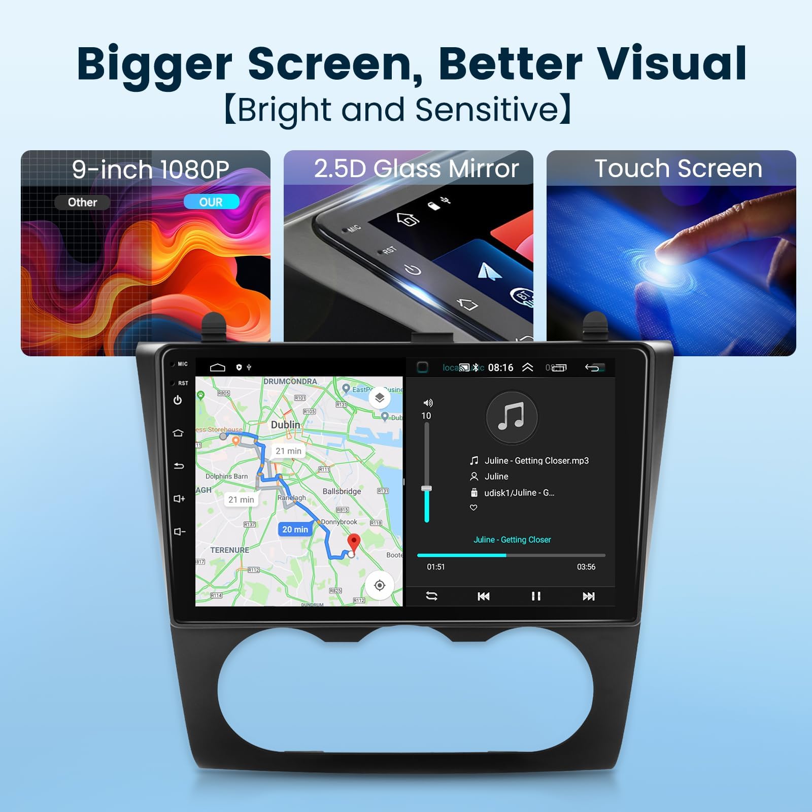 2G+64G 9 Inch Android 13 Car Stereo for Nissan Altima 2008-2012 with Wireless CarPlay & Android Auto | Touch Screen GPS Navigation | HiFi Audio | WiFi Bluetooth | HD Backup Camera | Steering Wheel Control | Perfect for Commuting & Road Trips