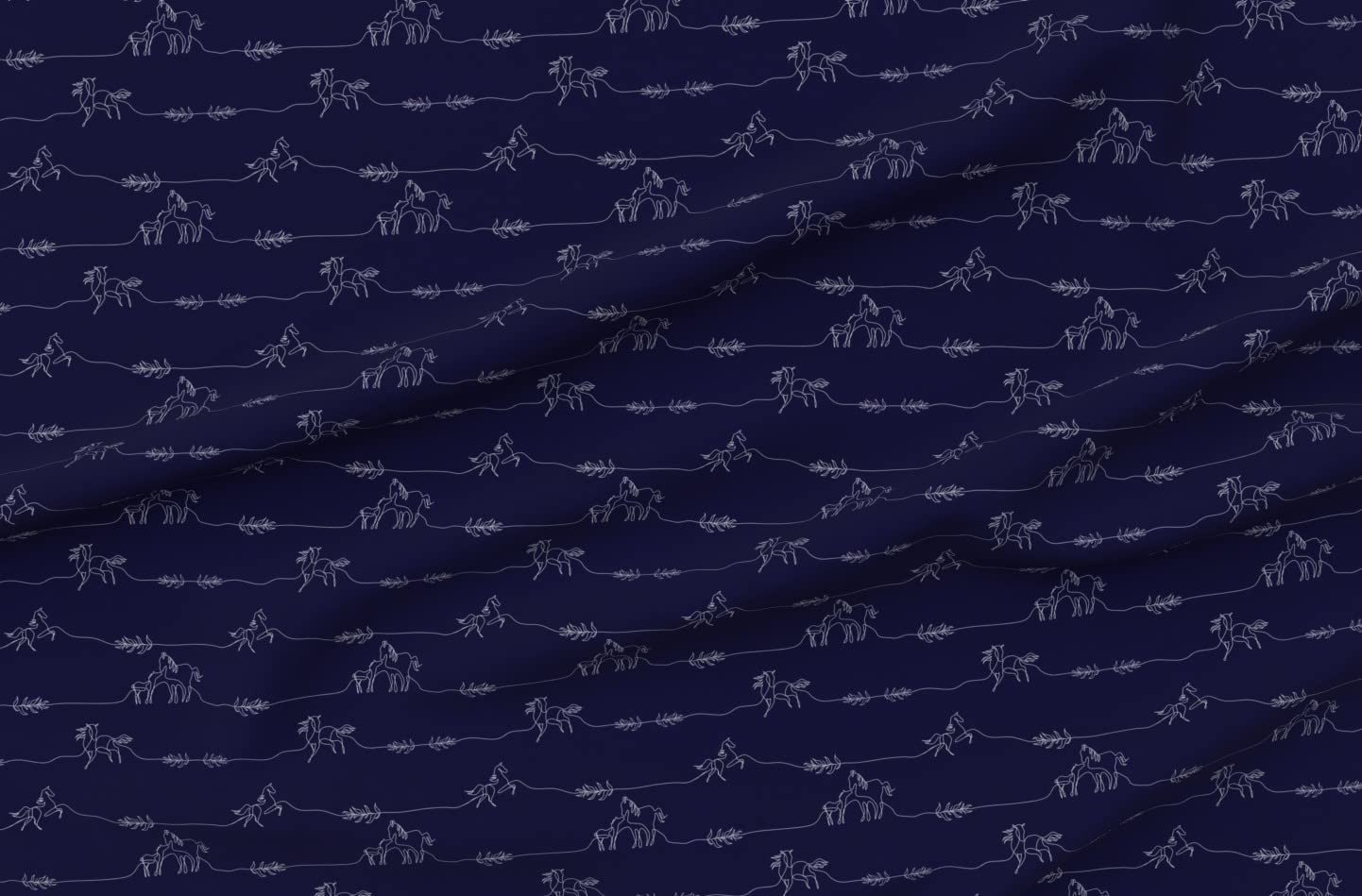 Whimsical Running Horses Blue and White Line Art Printed Minky Fabric by The Yard - Farm Animal Design for Sewing Baby Blankets, Quilt Backing & Plush Toys - Perfect for Nursery Decor, DIY Crafts and Soft Home Textiles