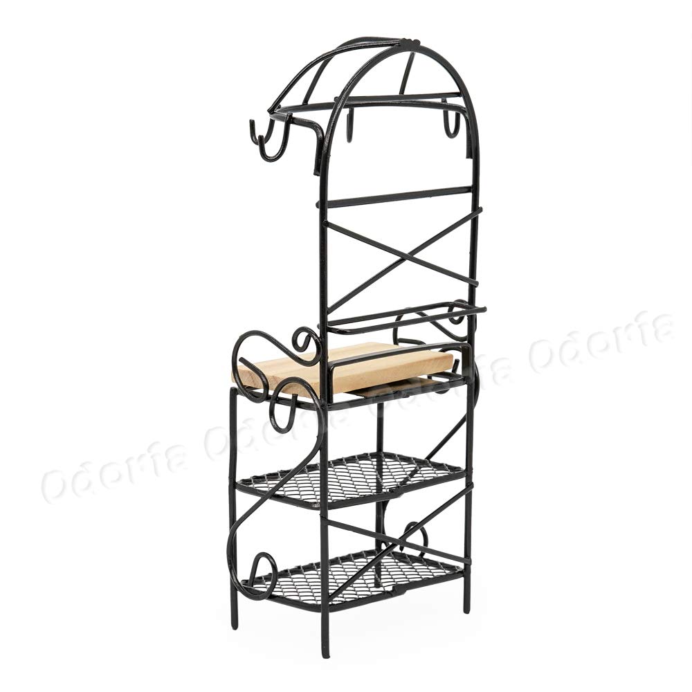 Odoria 1/12 Scale Miniature Bakers Rack - Black Dollhouse Kitchen Accessories for DIY Dollhouse, Miniature Baking Display & Collectible Decor