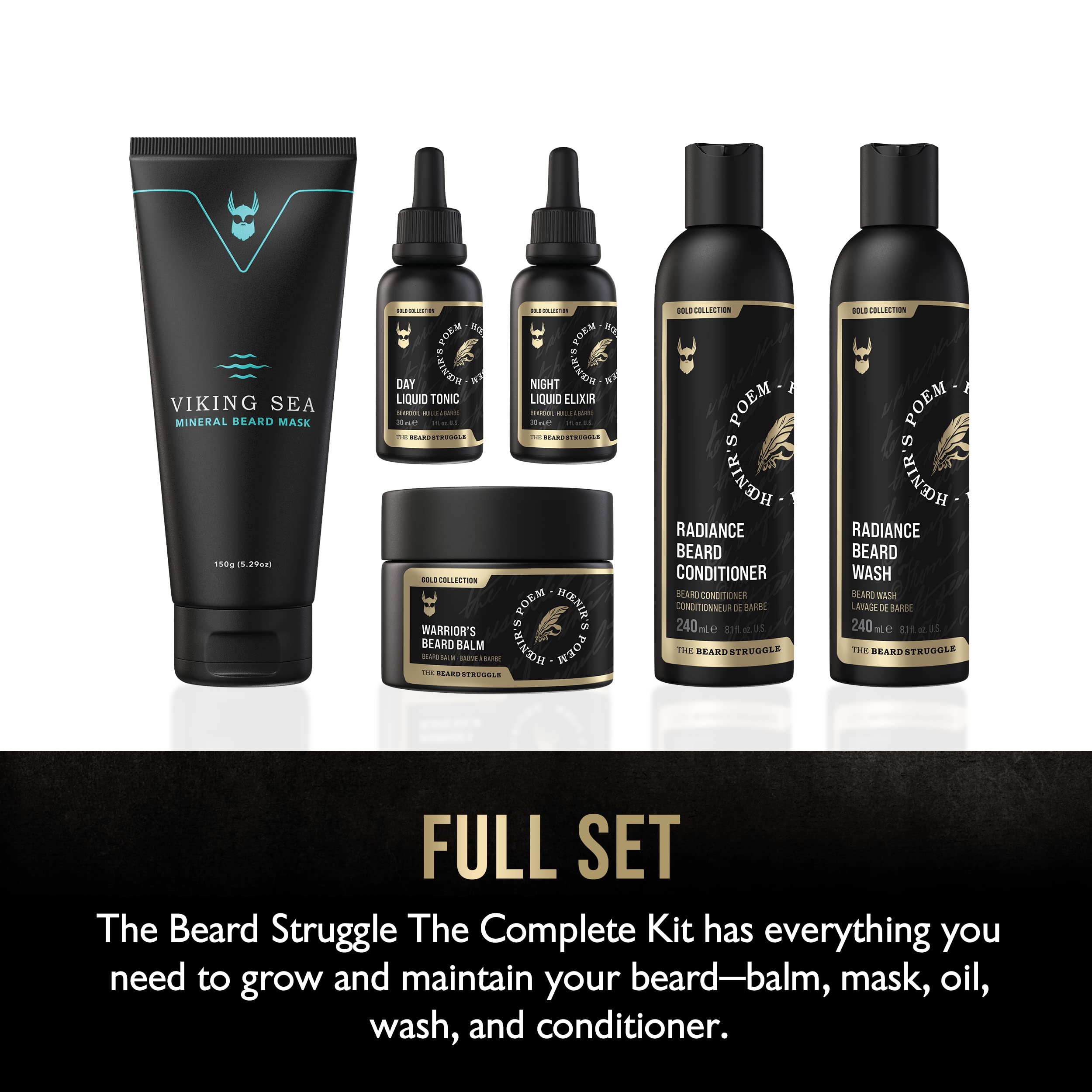 Beard Growth Kit for Men - Complete Grooming Set with Beard Balm, Mask, Conditioner, Wash & Natural Oils - Platinum Collection by Beard Struggle - Perfect for Daily Care & Styling