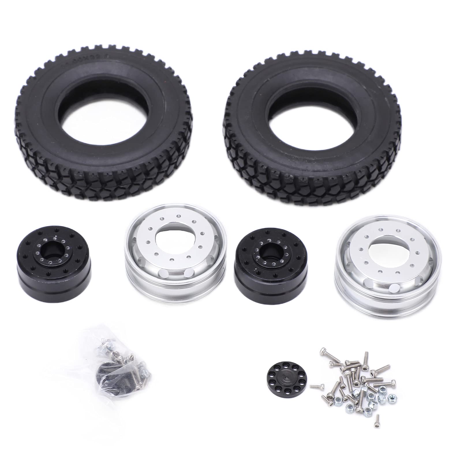 High Strength Metal Front Hub with Durable Rubber Tires - Easy to Install for 1/14 RC Car, Trailer & Tractor (Black) | Perfect for Off-Road RC Adventures & Heavy-Duty Pulling Scenarios