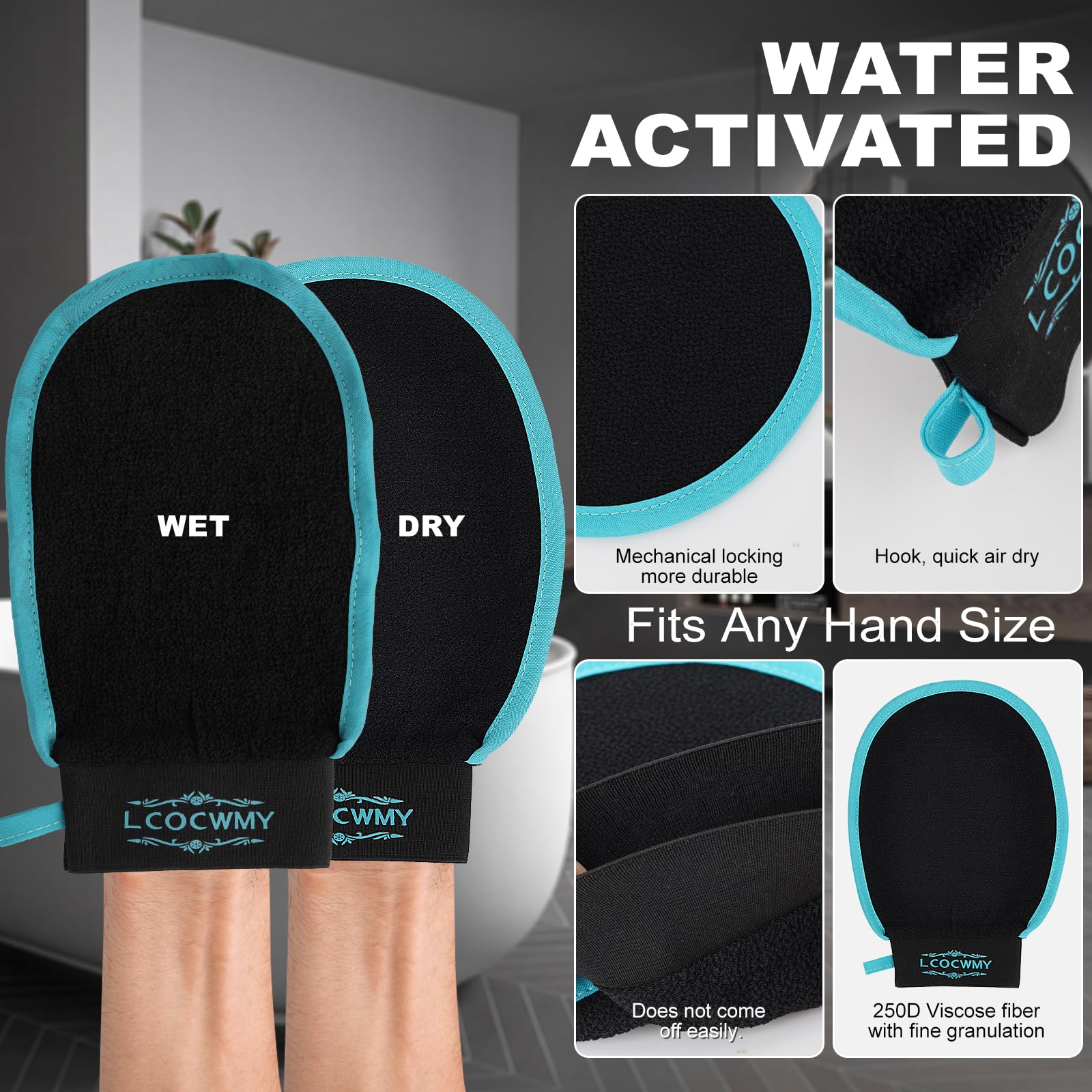 Exfoliating Gloves (4 Pack) - Durable Body Scrub Mittens for Dead Skin Removal & Smooth Skin - Shower Exfoliator Gloves for Men & Women - Perfect for Spa, Dry Brushing & At-Home Skincare Routine