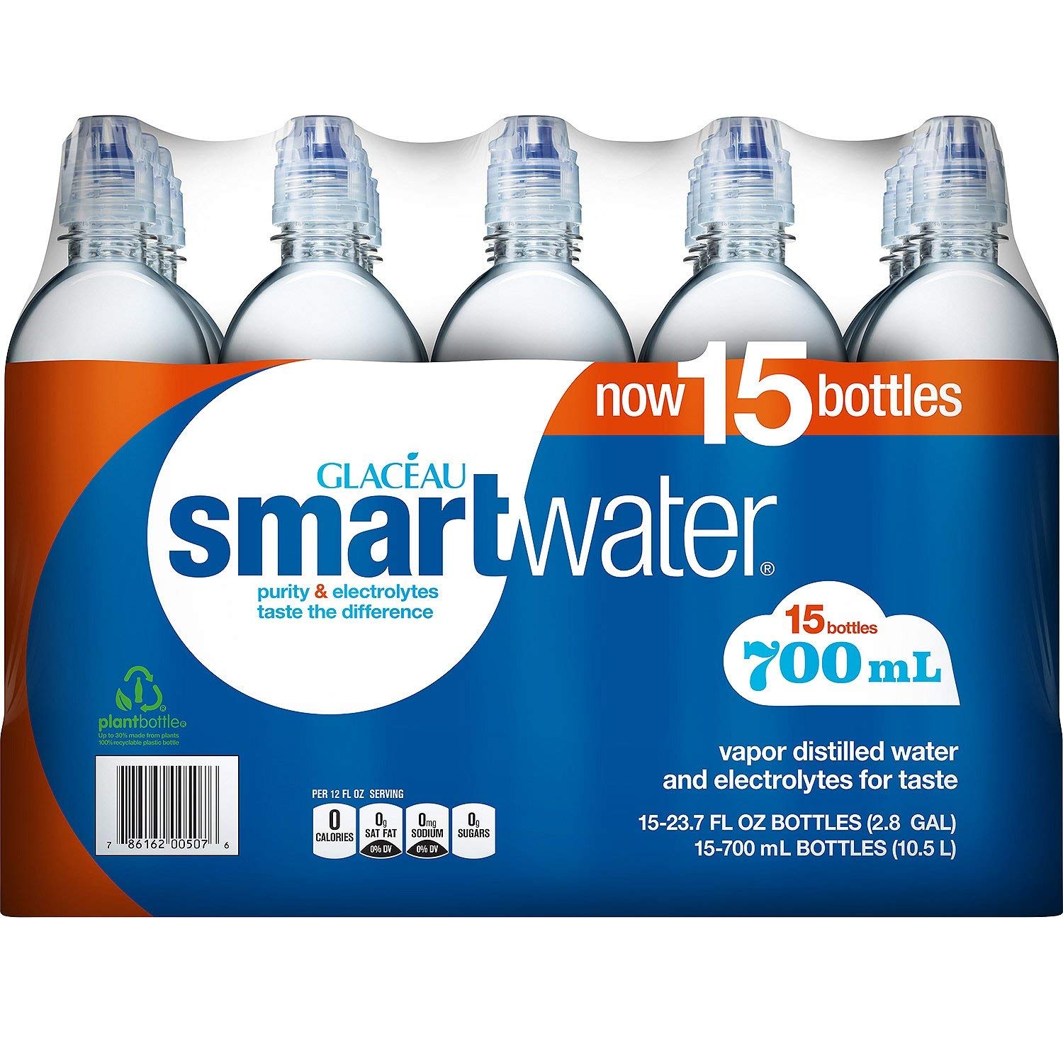 Glaceau SmartWater Alkaline Water with Sports Cap - 700ML Bottles, 15 Pack (Set of 4) | Electrolyte-Enhanced Hydration for Athletes, Gym & Outdoor Activities