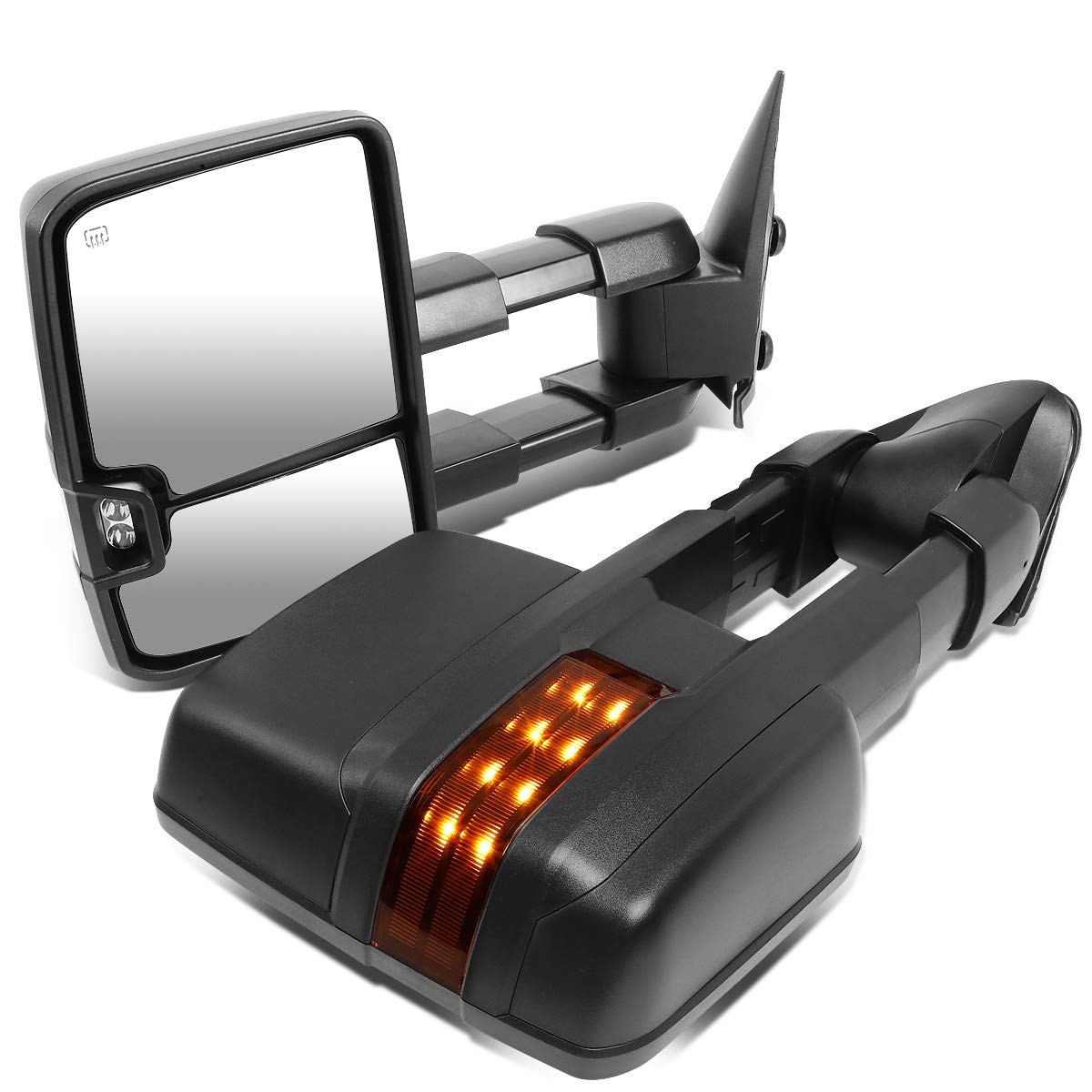 DNA Motoring TWM-030-T888-BK-AM Power Heated Foldable Towing Side Mirrors Replacement for 1999-2002 Chevy Silverado/GMC Sierra, 2000-2002 Chevy Tahoe/Suburban/GMC Yukon with Amber Turn Signal - Enhanced Visibility for Towing & Night Driving