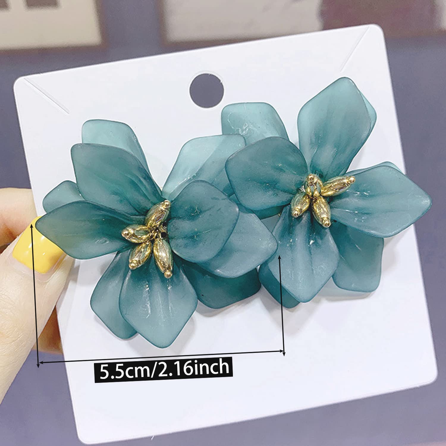 Handmade Bohemian Matte Resin Flower Stud Earrings - Elegant Acrylic Flower Petal Dangle Drop Earrings for Women | Unique Statement Jewelry Gifts for Birthday, Wedding & Special Occasions