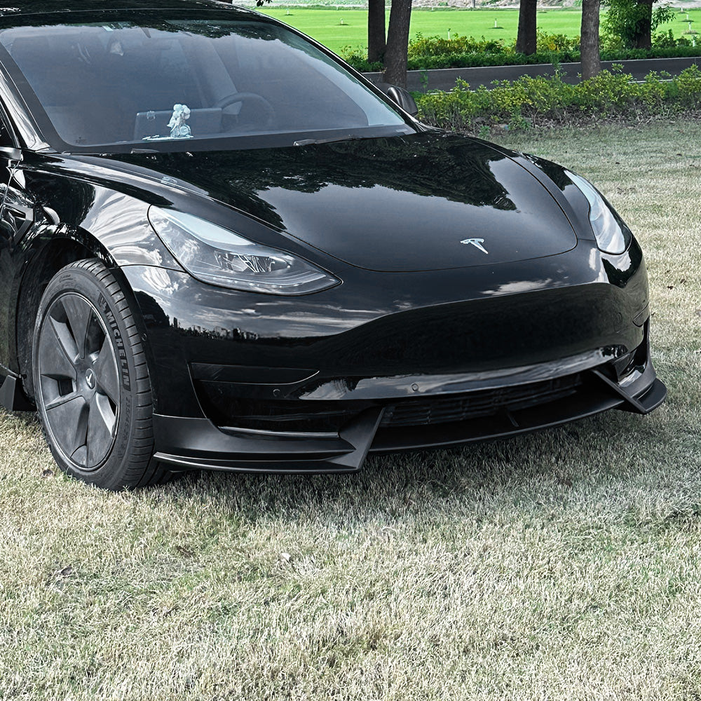 High-Performance Front Lip Spoiler for Tesla Model 3 (2017-2023) - ABS Plastic Body Kit in Glossy Black, Matte Black & Carbon Fiber | Enhance Aerodynamics & Sporty Look for Daily Driving & Car Shows