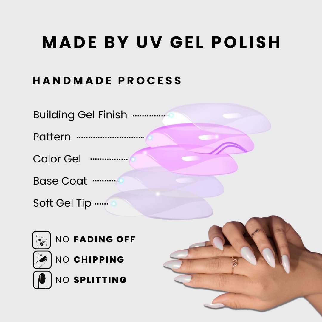 NailKnack® Hailey Bieber Premium Press-On Nails - Reusable Fake Nails Set of 20 | Long Lasting Gel Nail Extensions for Women | UV Treated & Handcrafted | Perfect for Parties, Weddings, Date Nights & Special Occasions
