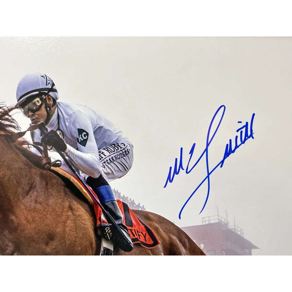 Mike Smith Signed Justify 16x20 Framed Photo with Steiner COA - Triple Crown Champion Autographed Horse Racing Memorabilia - Perfect for Sports Collectors and Kentucky Derby Fans