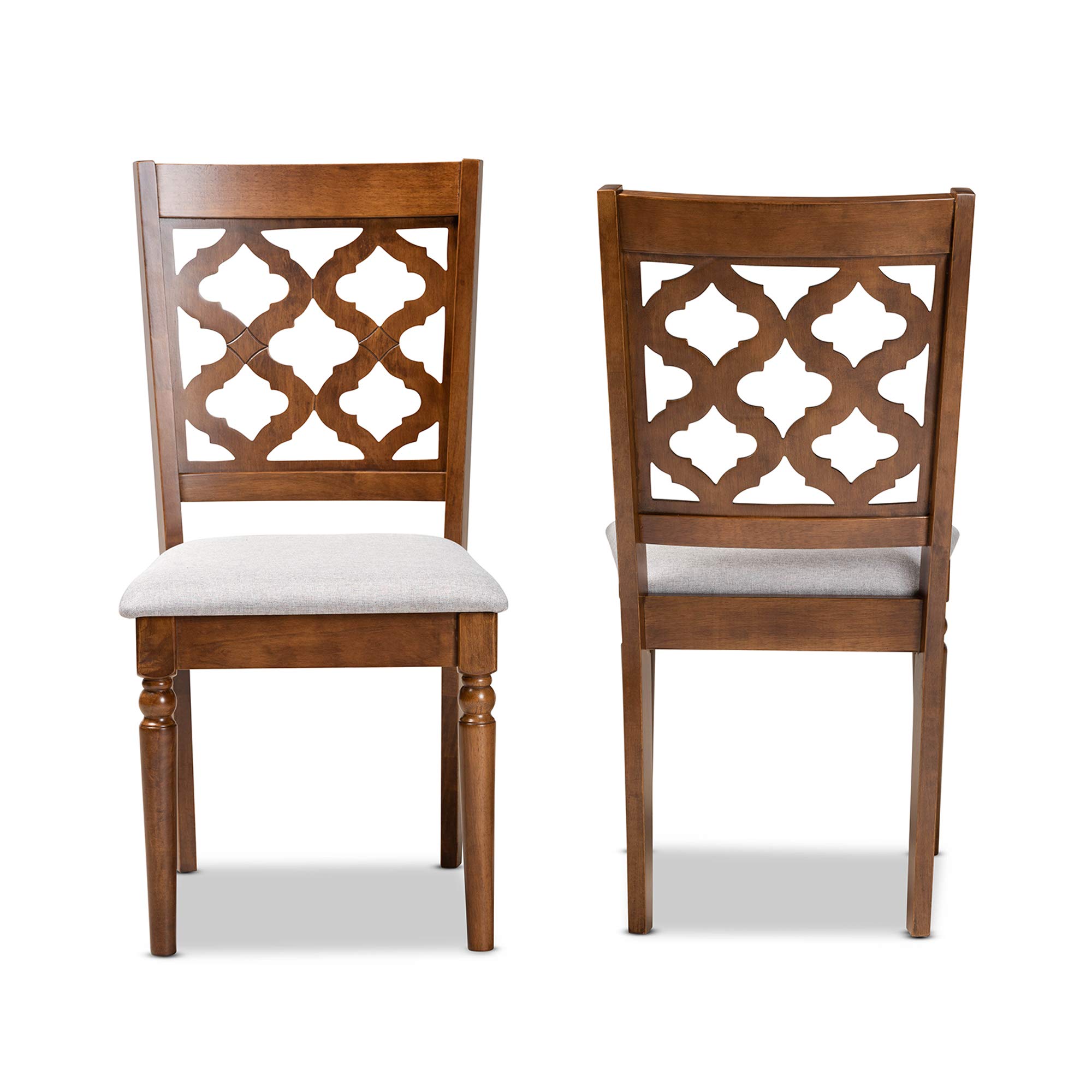 Baxton Studio Ramiro 2-Piece Dining Chair Set - Grey Fabric Upholstered & Walnut Brown Wood - Modern Kitchen & Dining Room Chairs for Home Decor