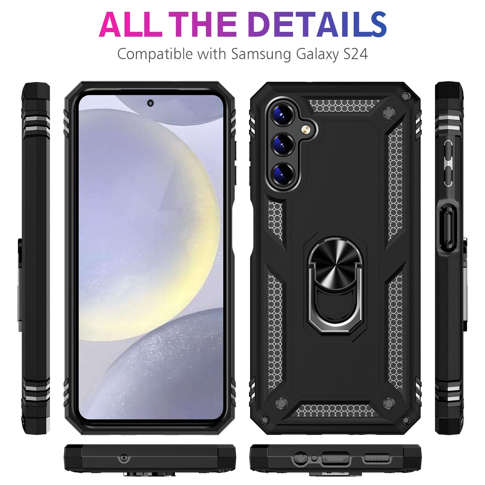 **Samsung Galaxy S24/S25 Case with Screen Protector – Military-Grade Shockproof Heavy Duty Cover, Magnetic Ring & Kickstand – Protective Phone Case for Galaxy S24 5G (Black) – Perfect for Outdoor, Travel & Daily Use**