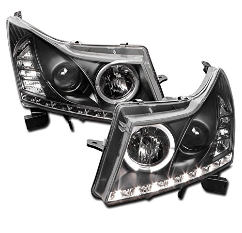 Chevy Cruze Halo DRL LED Black Projector Headlights - Left & Right Pair Replacement - Upgrade for Night Driving & Enhanced Visibility
